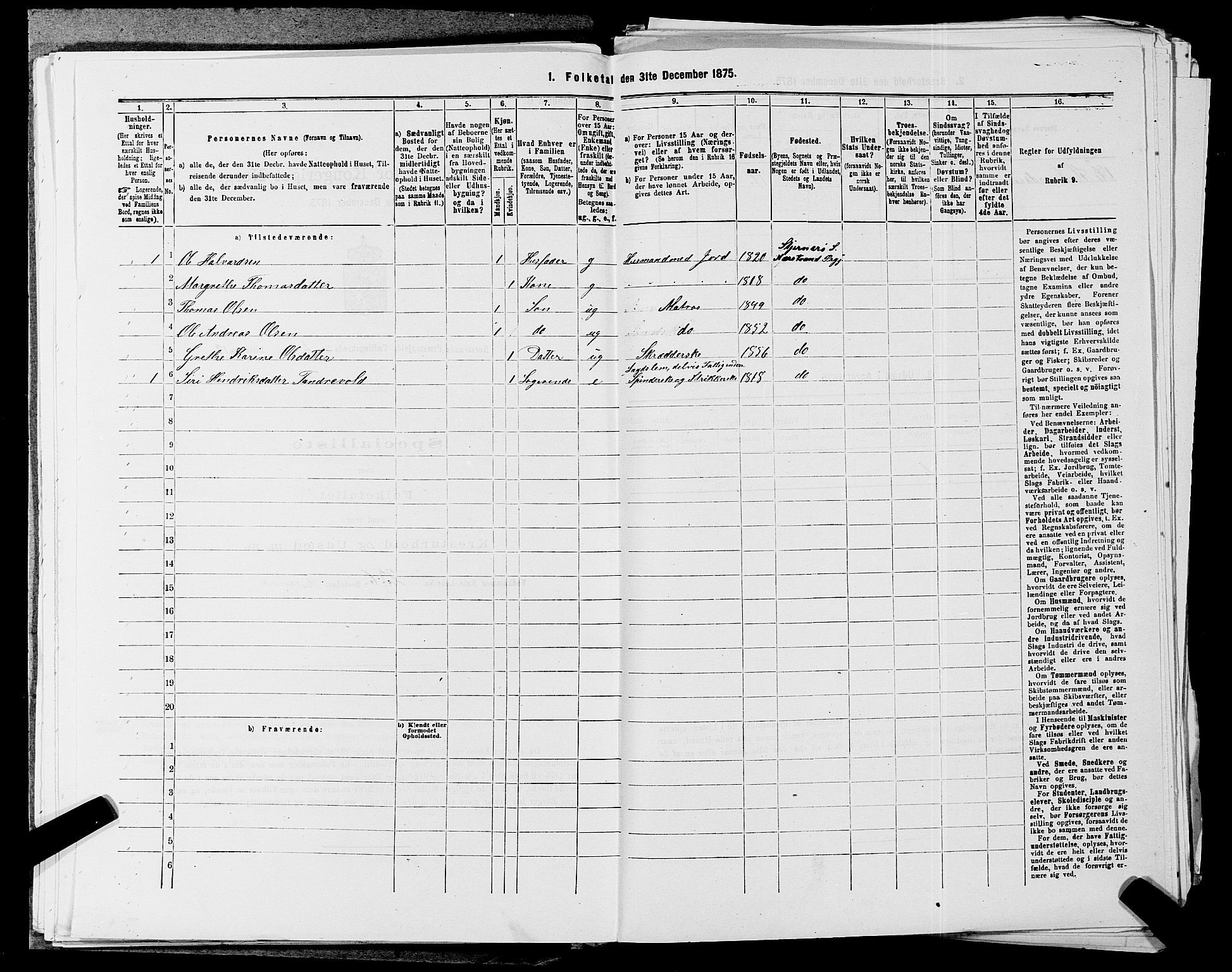 SAST, Folketelling 1875 for 1139P Nedstrand prestegjeld, 1875, s. 587