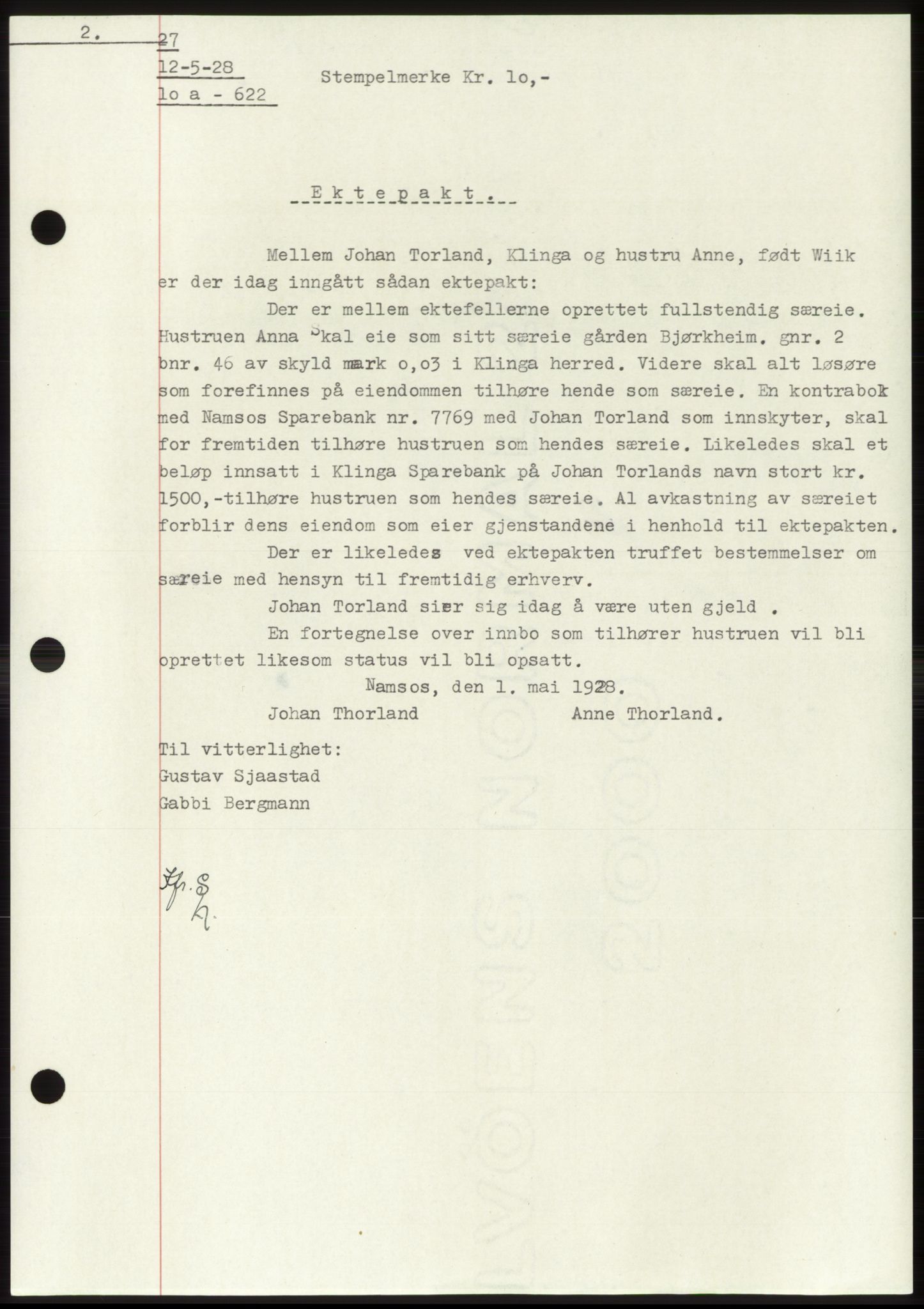Namdal sorenskriveri, SAT/A-4133/1/2/2C: Pantebok nr. -, 1926-1930, Tingl.dato: 12.05.1928