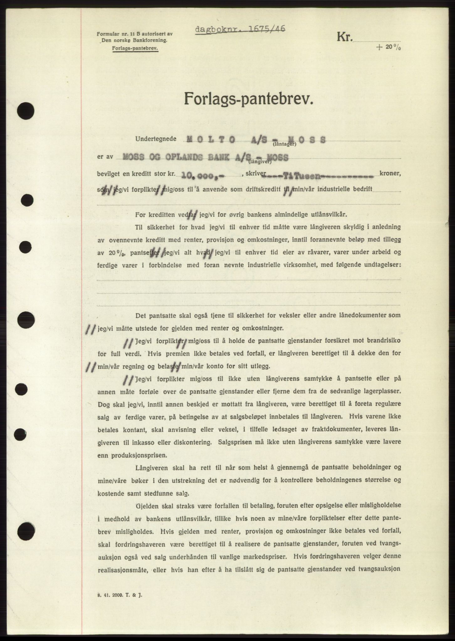 Moss sorenskriveri, SAO/A-10168: Pantebok nr. B15, 1946-1946, Dagboknr: 1675/1946