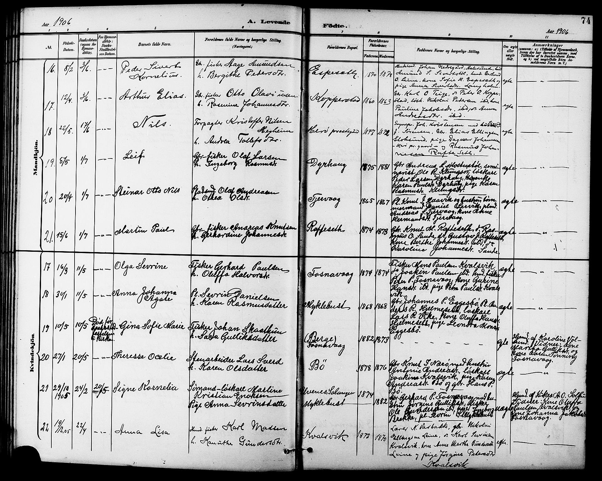 Ministerialprotokoller, klokkerbøker og fødselsregistre - Møre og Romsdal, AV/SAT-A-1454/507/L0082: Klokkerbok nr. 507C05, 1896-1914, s. 74