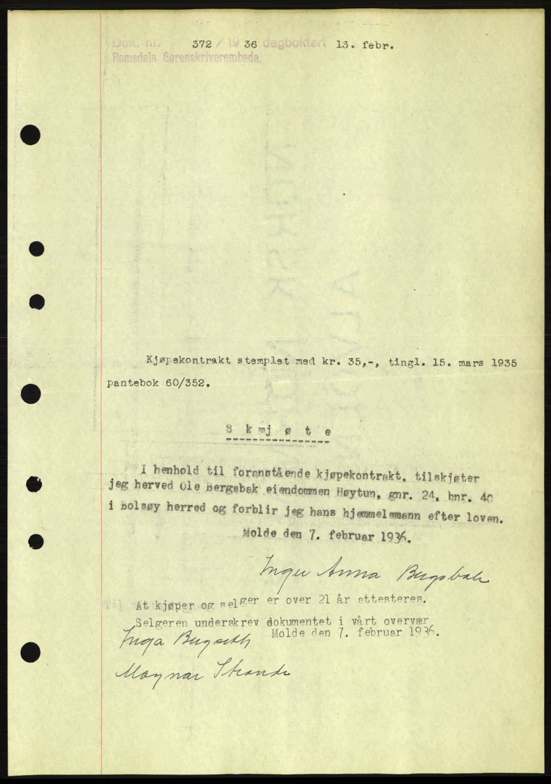 Romsdal sorenskriveri, SAT/A-4149/1/2/2C: Pantebok nr. A1, 1936-1936, Dagboknr: 372/1936