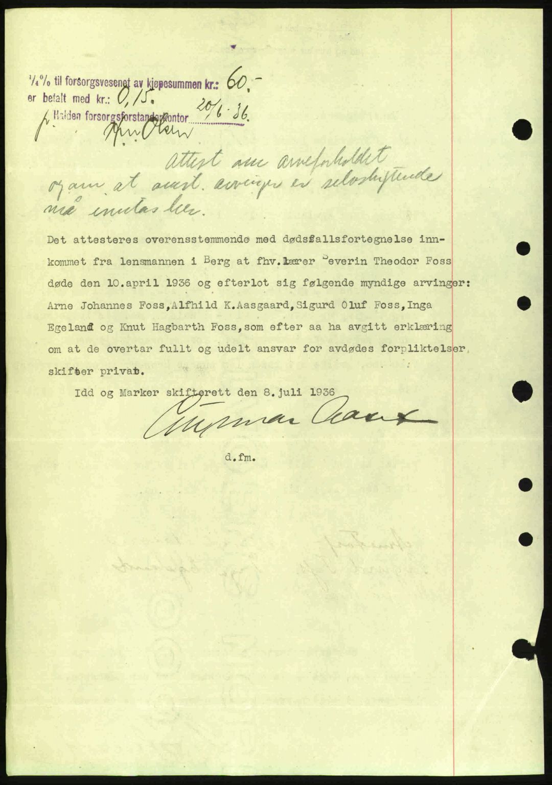 Idd og Marker sorenskriveri, AV/SAO-A-10283/G/Gb/Gbb/L0001: Pantebok nr. A1, 1936-1937, Dagboknr: 655/1936