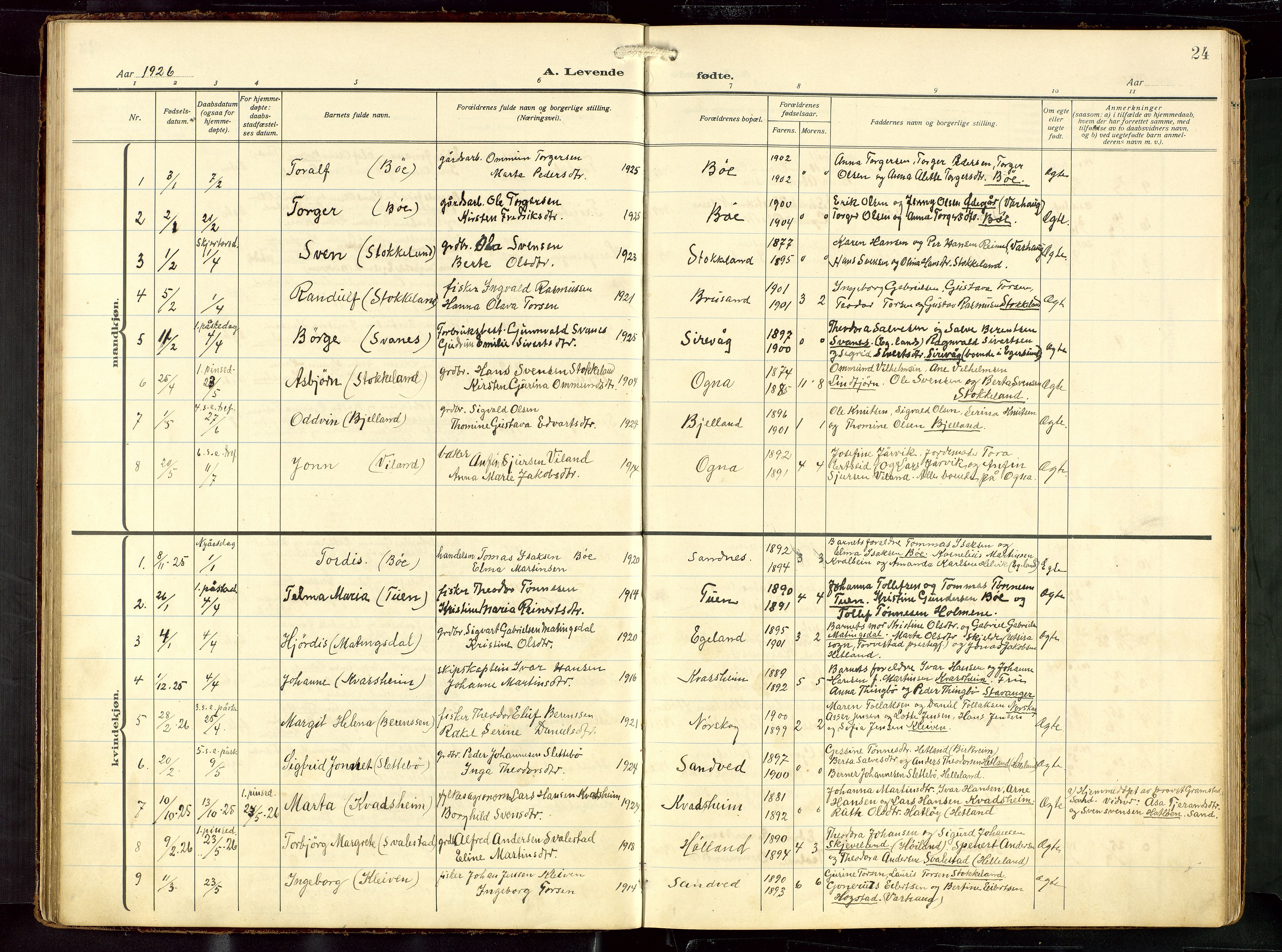 Eigersund sokneprestkontor, AV/SAST-A-101807/S09: Klokkerbok nr. B 22, 1915-1947, s. 24