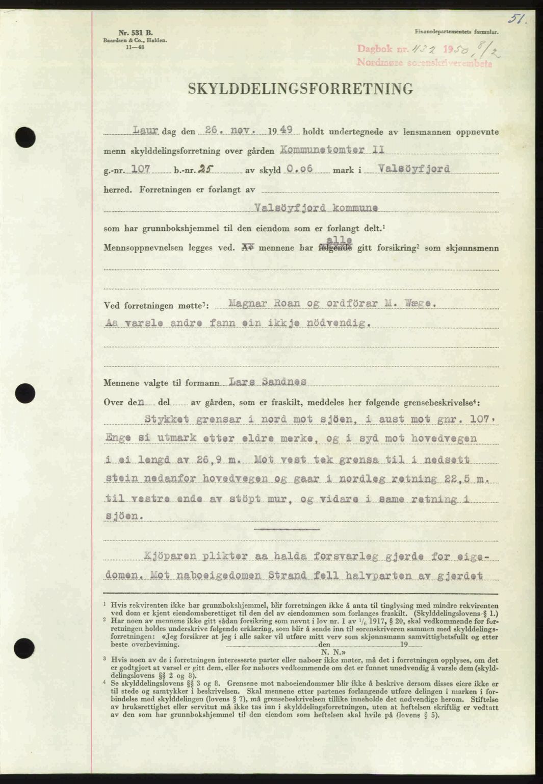 Nordmøre sorenskriveri, SAT/A-4132/1/2/2Ca: Pantebok nr. A114, 1950-1950, Dagboknr: 432/1950
