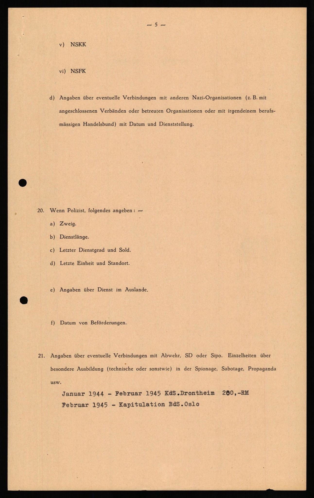 Forsvaret, Forsvarets overkommando II, AV/RA-RAFA-3915/D/Db/L0027: CI Questionaires. Tyske okkupasjonsstyrker i Norge. Tyskere., 1945-1946, s. 23