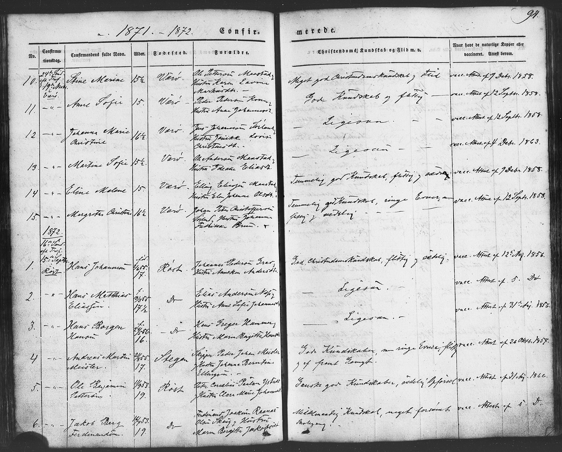 Ministerialprotokoller, klokkerbøker og fødselsregistre - Nordland, SAT/A-1459/807/L0121: Ministerialbok nr. 807A04, 1846-1879, s. 94