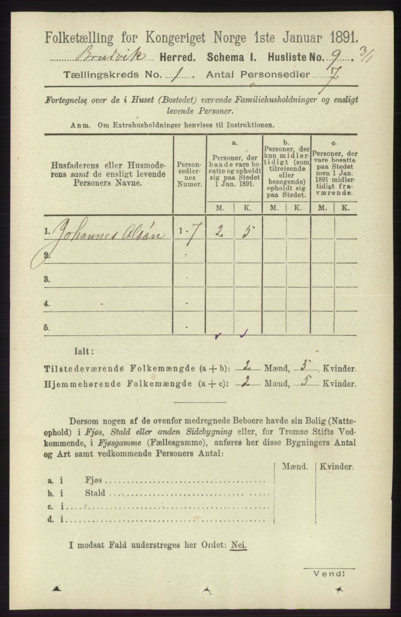 RA, Folketelling 1891 for 1251 Bruvik herred, 1891, s. 37