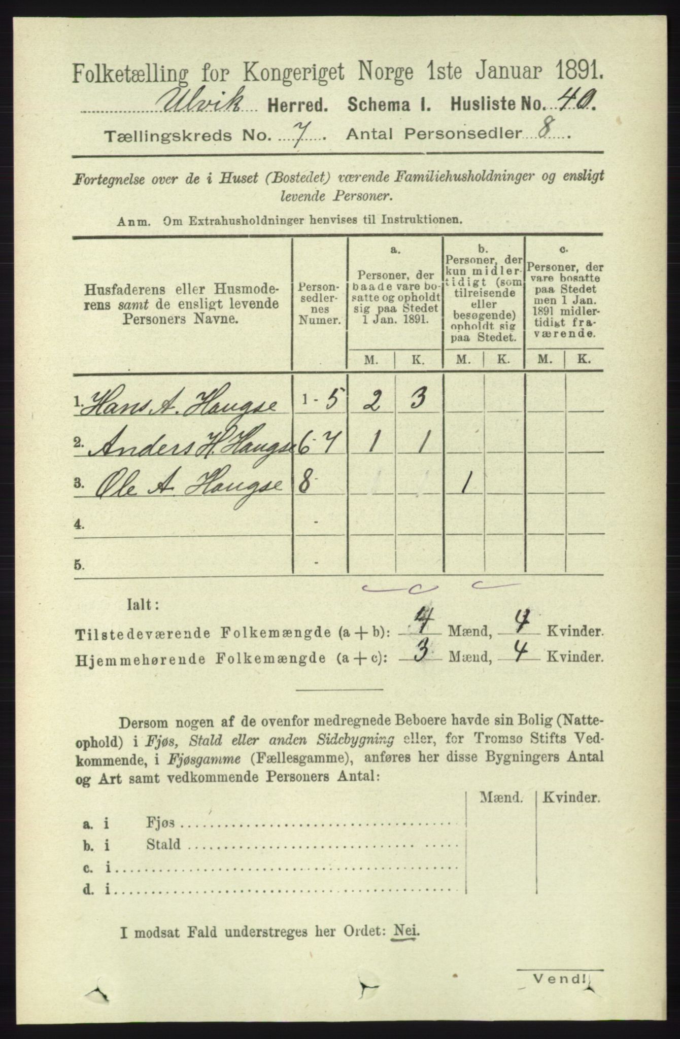 RA, Folketelling 1891 for 1233 Ulvik herred, 1891, s. 2264