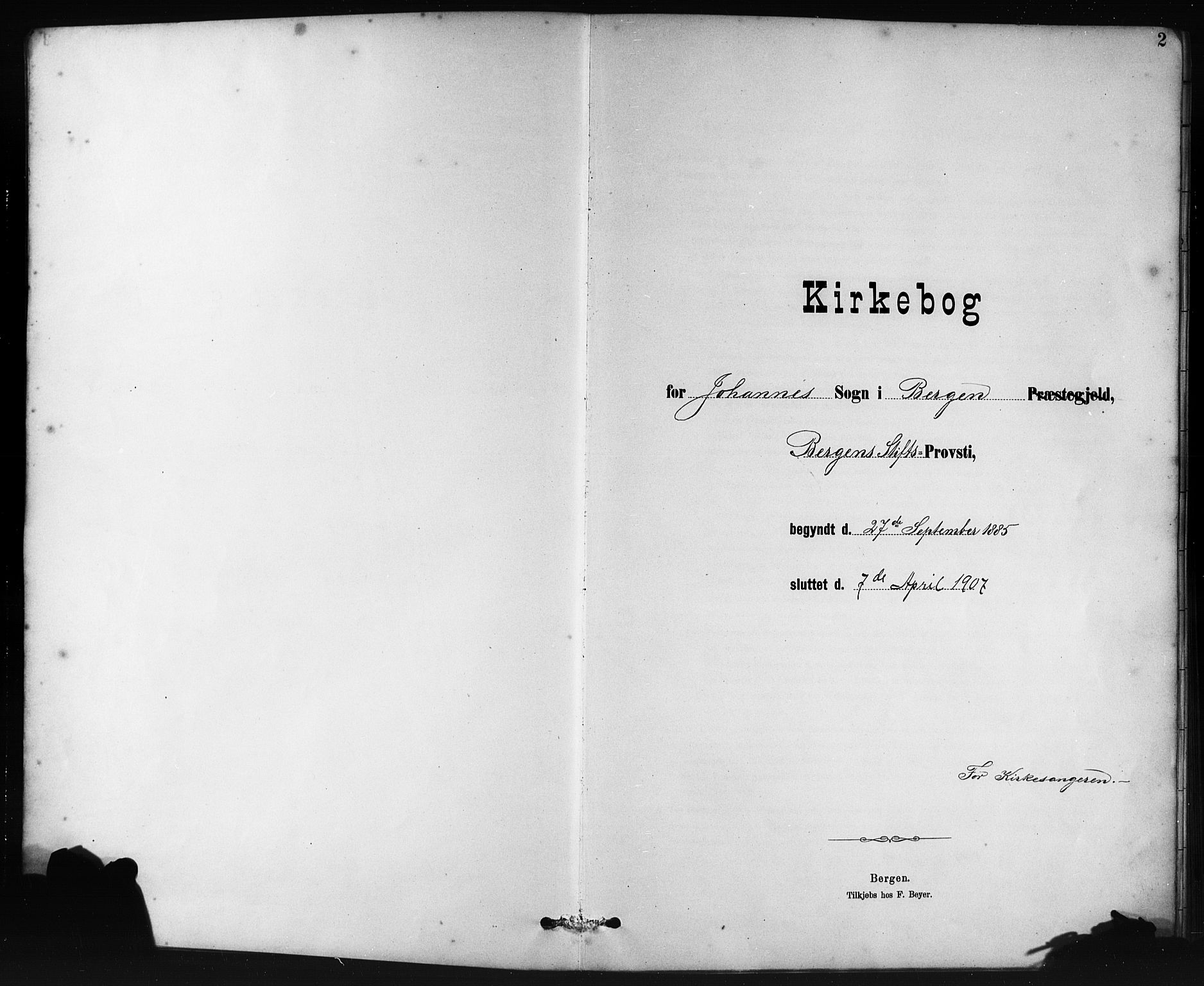 Johanneskirken sokneprestembete, SAB/A-76001/H/Hab: Klokkerbok nr. B 1, 1885-1907, s. 2