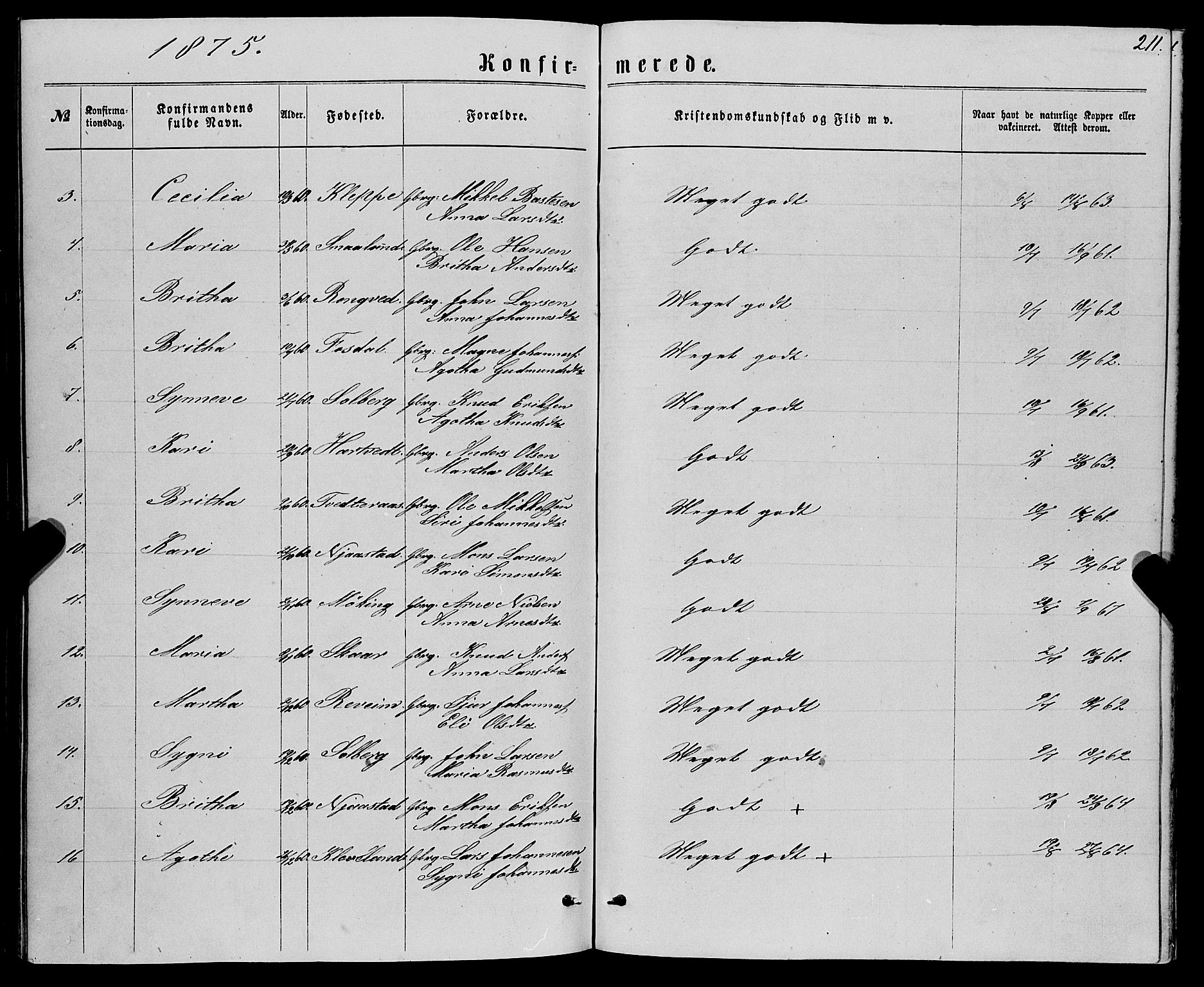 Haus sokneprestembete, SAB/A-75601/H/Haa: Ministerialbok nr. A 18, 1871-1877, s. 211
