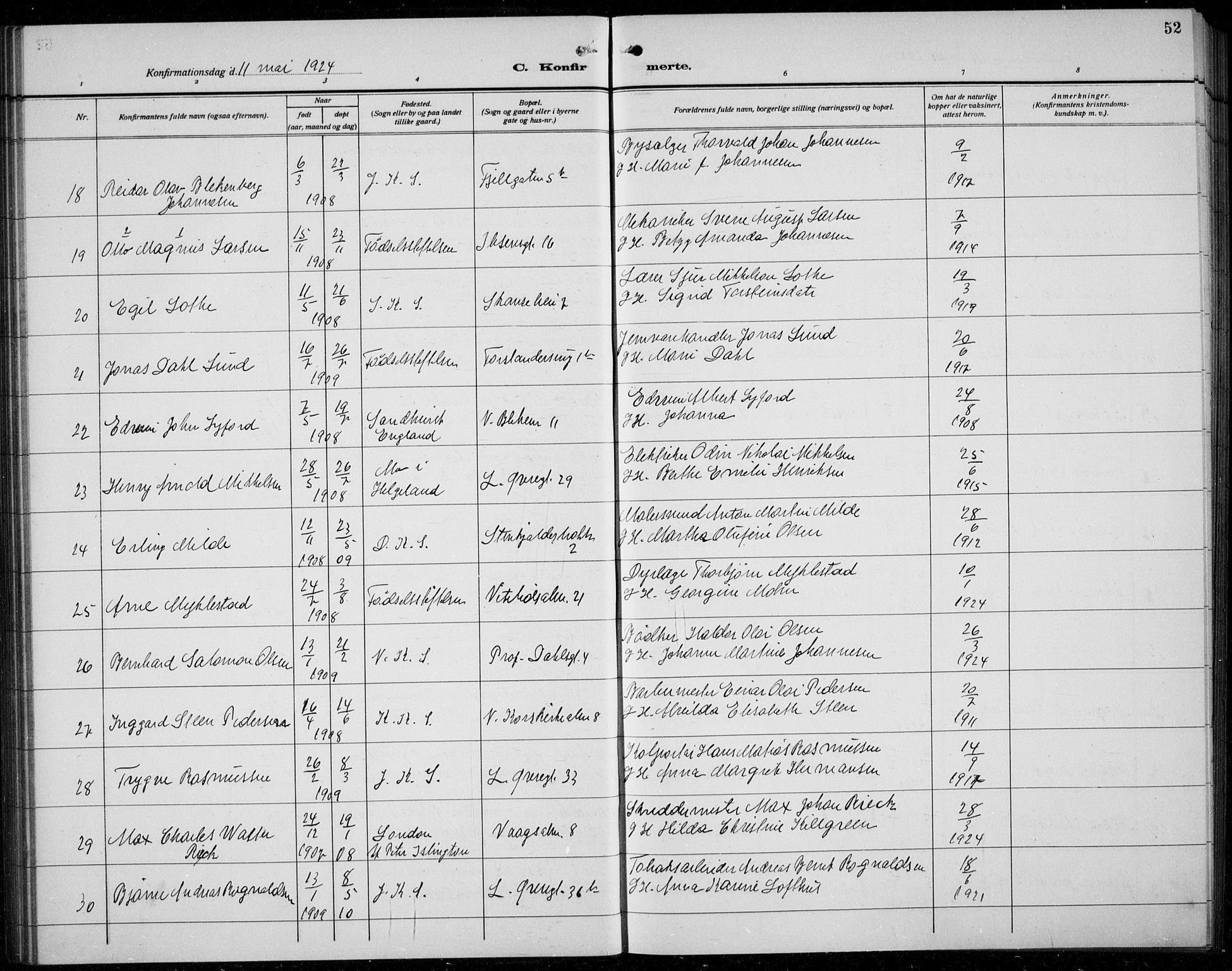Korskirken sokneprestembete, AV/SAB-A-76101/H/Hab: Klokkerbok nr. C 6, 1918-1941, s. 52