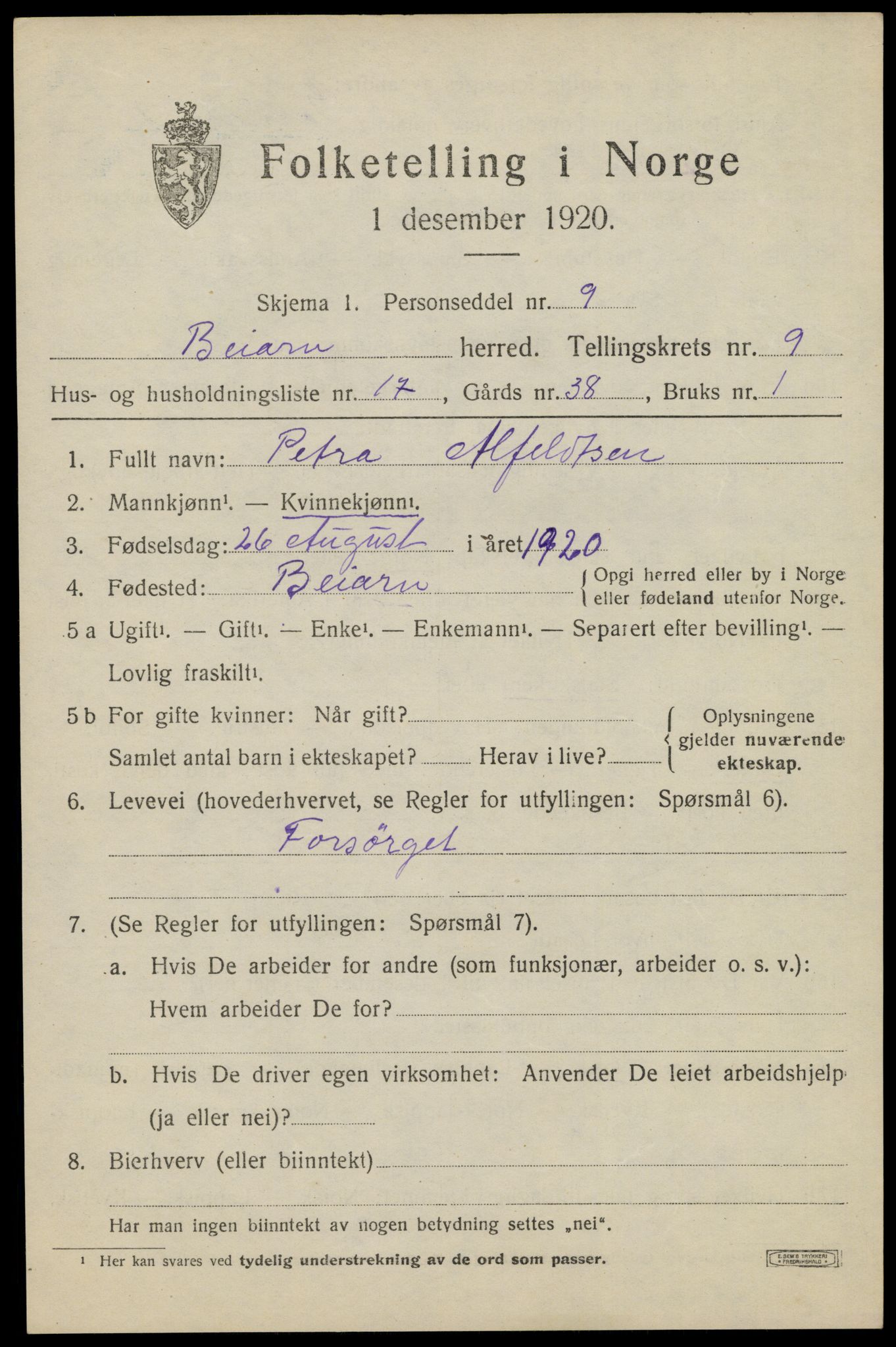SAT, Folketelling 1920 for 1839 Beiarn herred, 1920, s. 4518