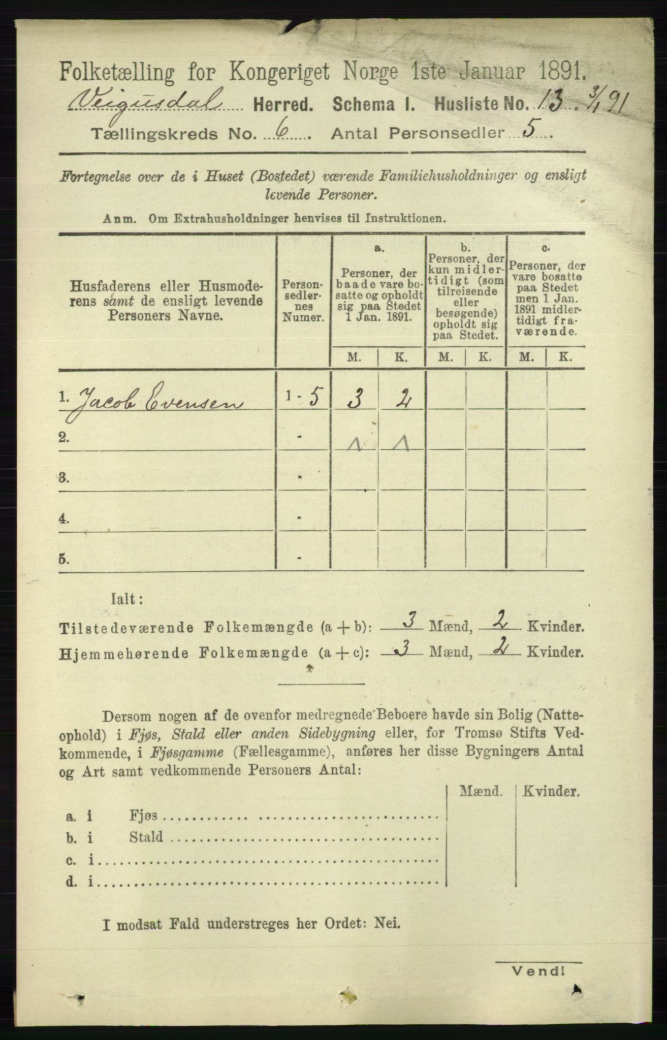 RA, Folketelling 1891 for 0934 Vegusdal herred, 1891, s. 1076