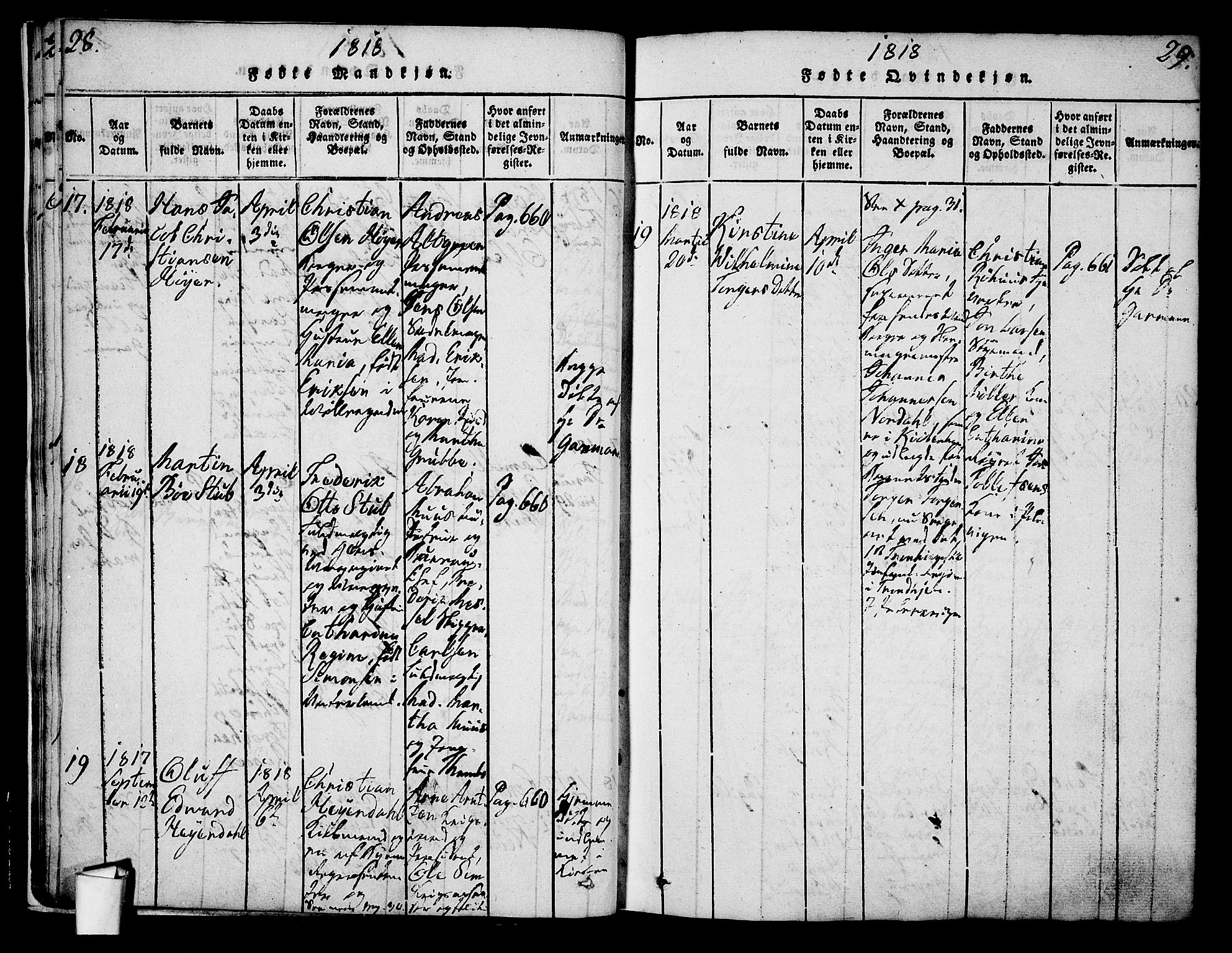 Oslo domkirke Kirkebøker, AV/SAO-A-10752/G/Ga/L0001: Klokkerbok nr. 1, 1817-1825, s. 28-29