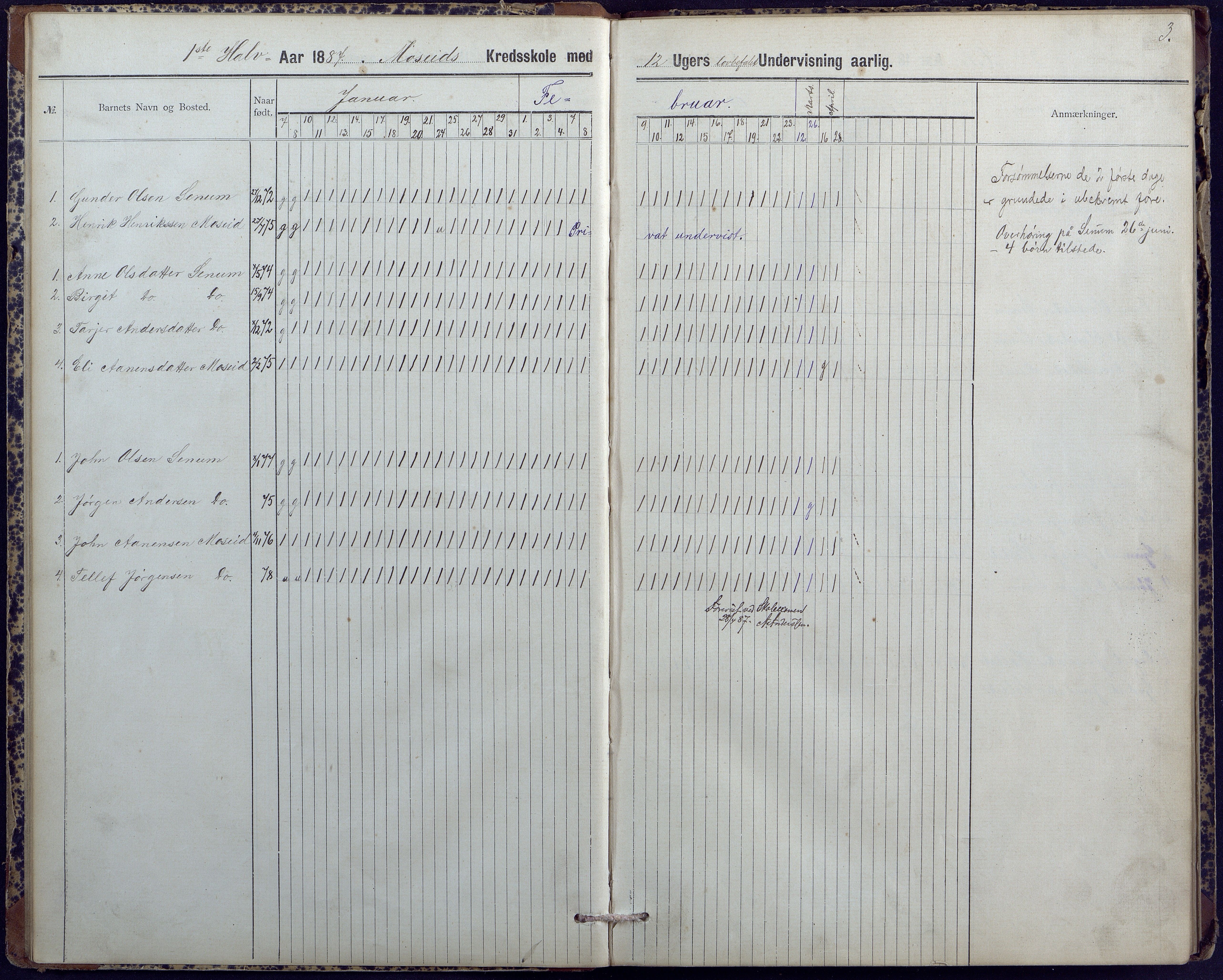 Hornnes kommune, Moi, Moseid, Kjetså skolekretser, AAKS/KA0936-550e/F1/L0004: Dagbok. Moseid, Moi, 1886-1891, s. 3