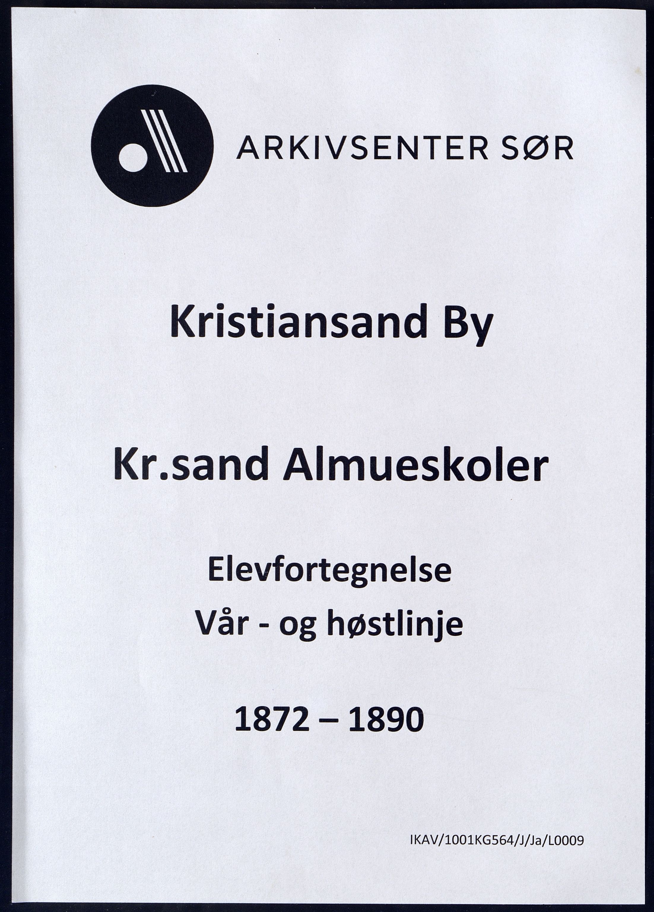 Kristiansand By - Kr. Sand Almueskoler, ARKSOR/1001KG564/J/Ja/L0009: Elevfortegnelse vår - og høstlinje, 1872-1890