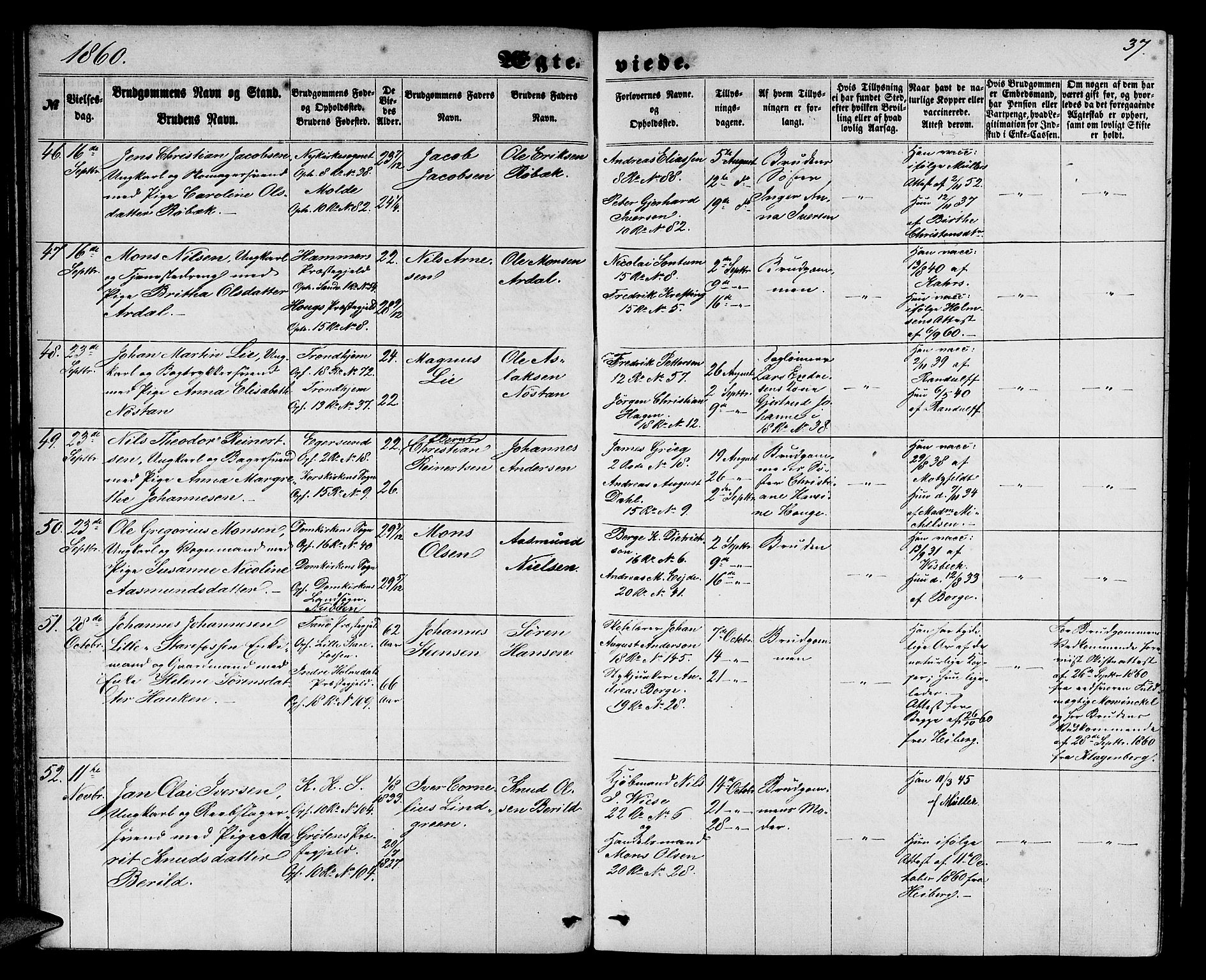 Domkirken sokneprestembete, AV/SAB-A-74801/H/Hab/L0030: Klokkerbok nr. D 2, 1857-1876, s. 37