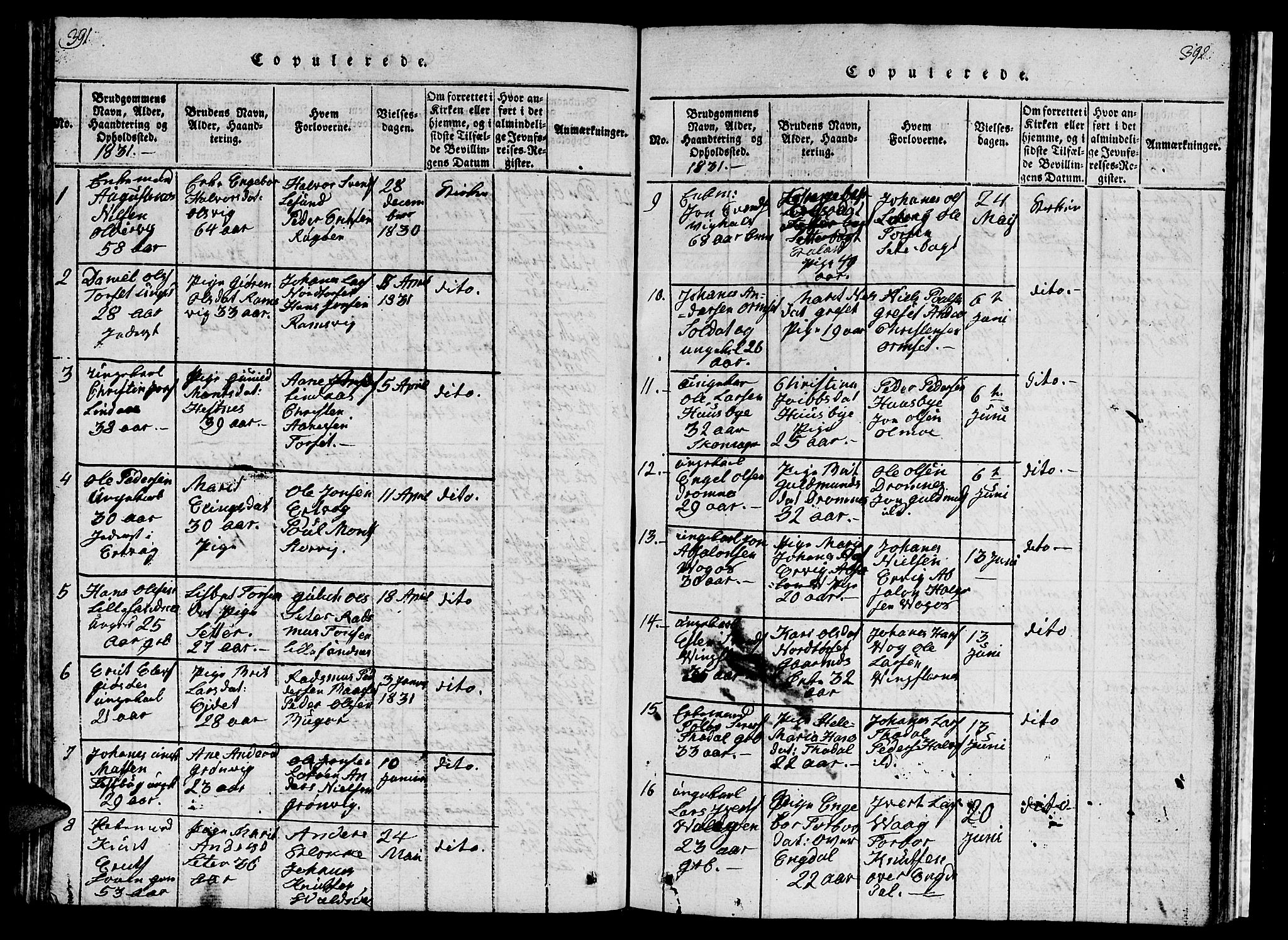 Ministerialprotokoller, klokkerbøker og fødselsregistre - Møre og Romsdal, SAT/A-1454/578/L0908: Klokkerbok nr. 578C01, 1819-1837, s. 391-392