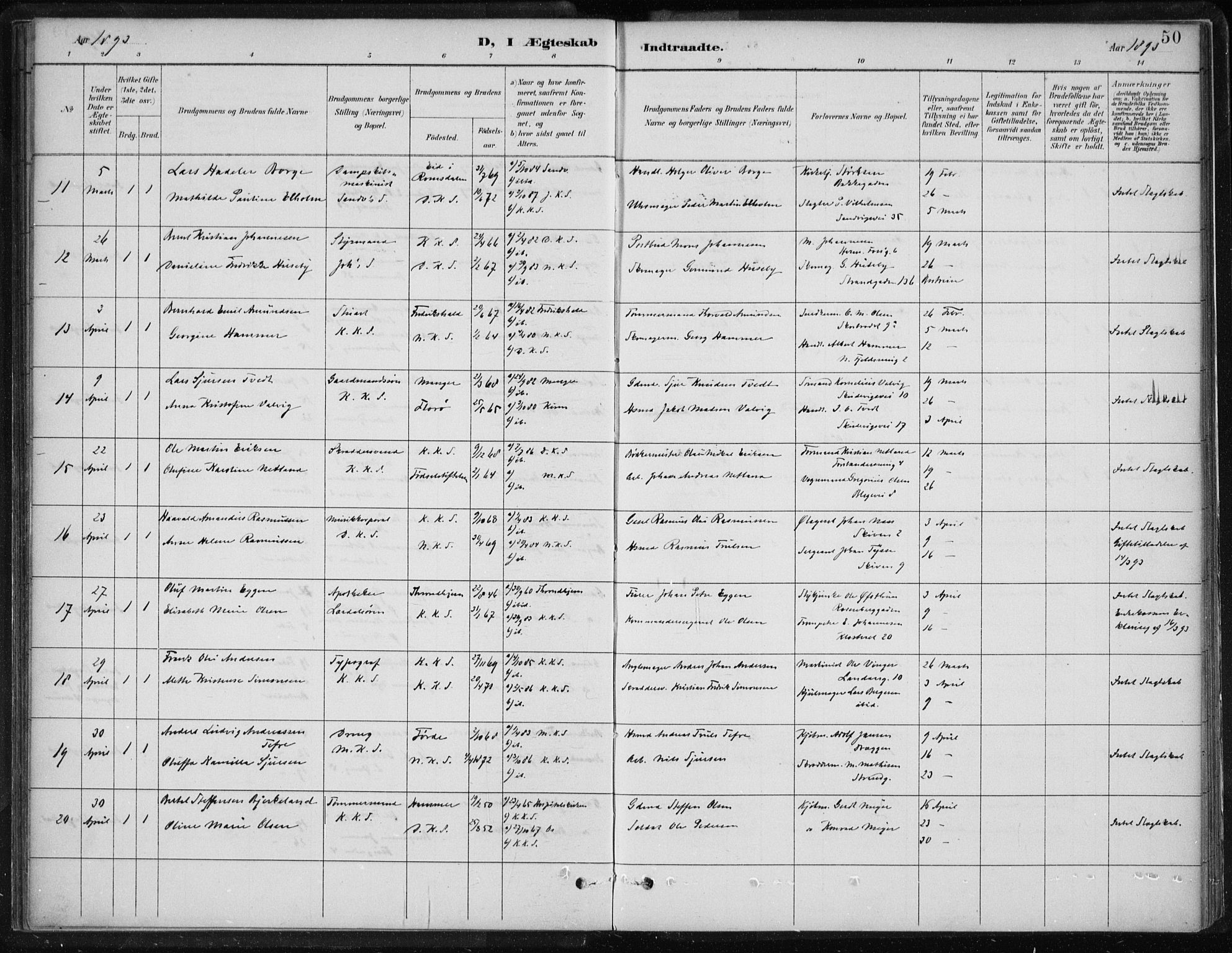 Korskirken sokneprestembete, AV/SAB-A-76101/H/Hab: Klokkerbok nr. D 3, 1887-1906, s. 50