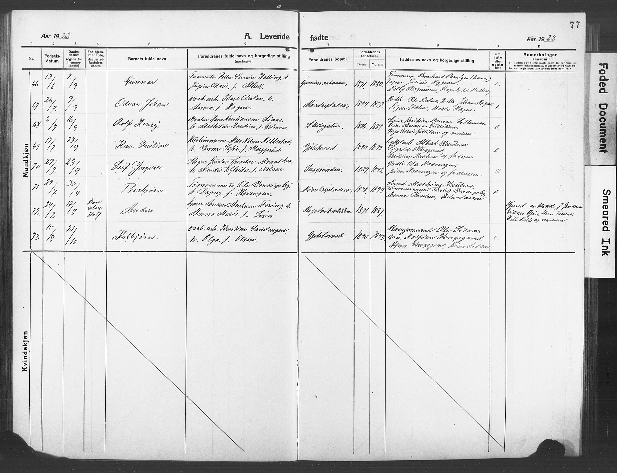 Kongsberg kirkebøker, AV/SAKO-A-22/G/Ga/L0008: Klokkerbok nr. 8, 1915-1932, s. 77