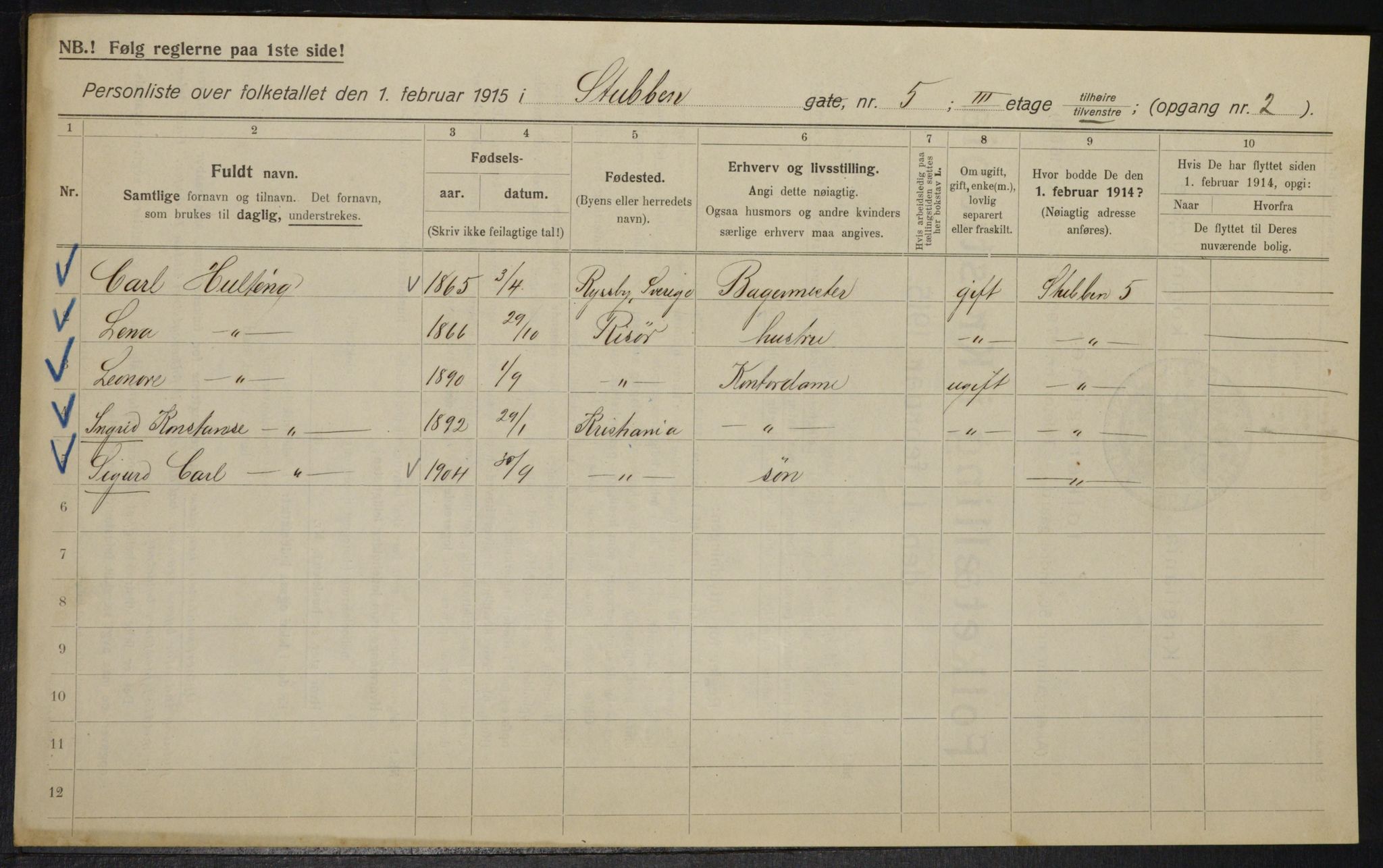 OBA, Kommunal folketelling 1.2.1915 for Kristiania, 1915, s. 104681