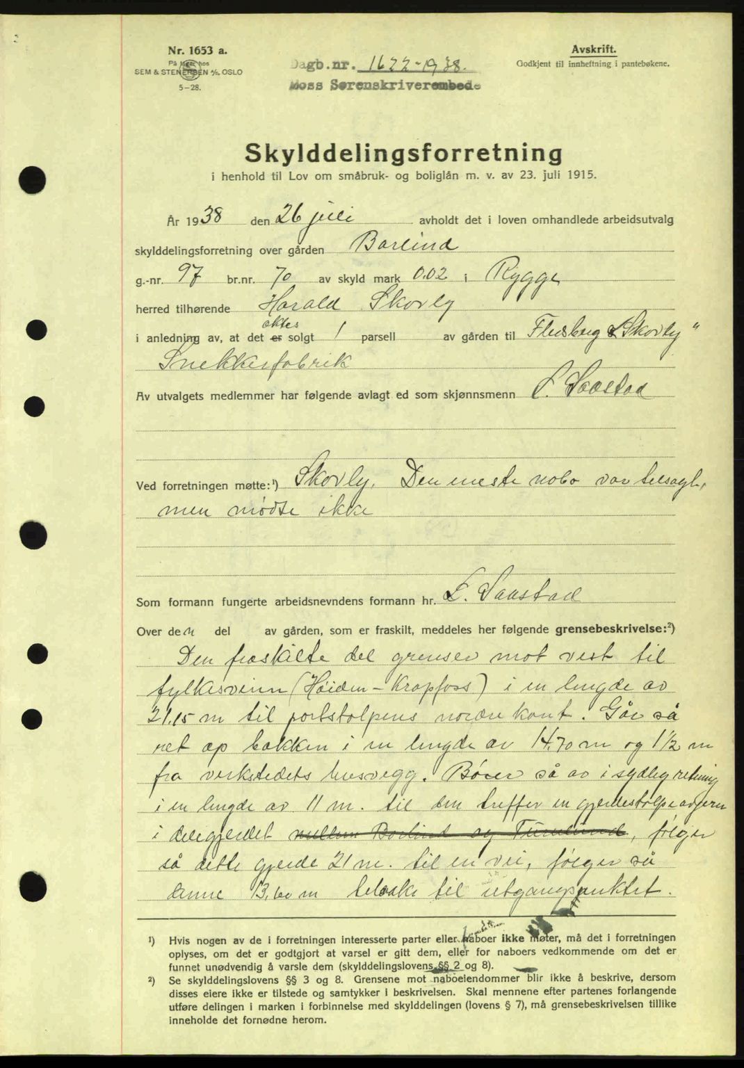 Moss sorenskriveri, SAO/A-10168: Pantebok nr. A4, 1938-1938, Dagboknr: 1622/1938