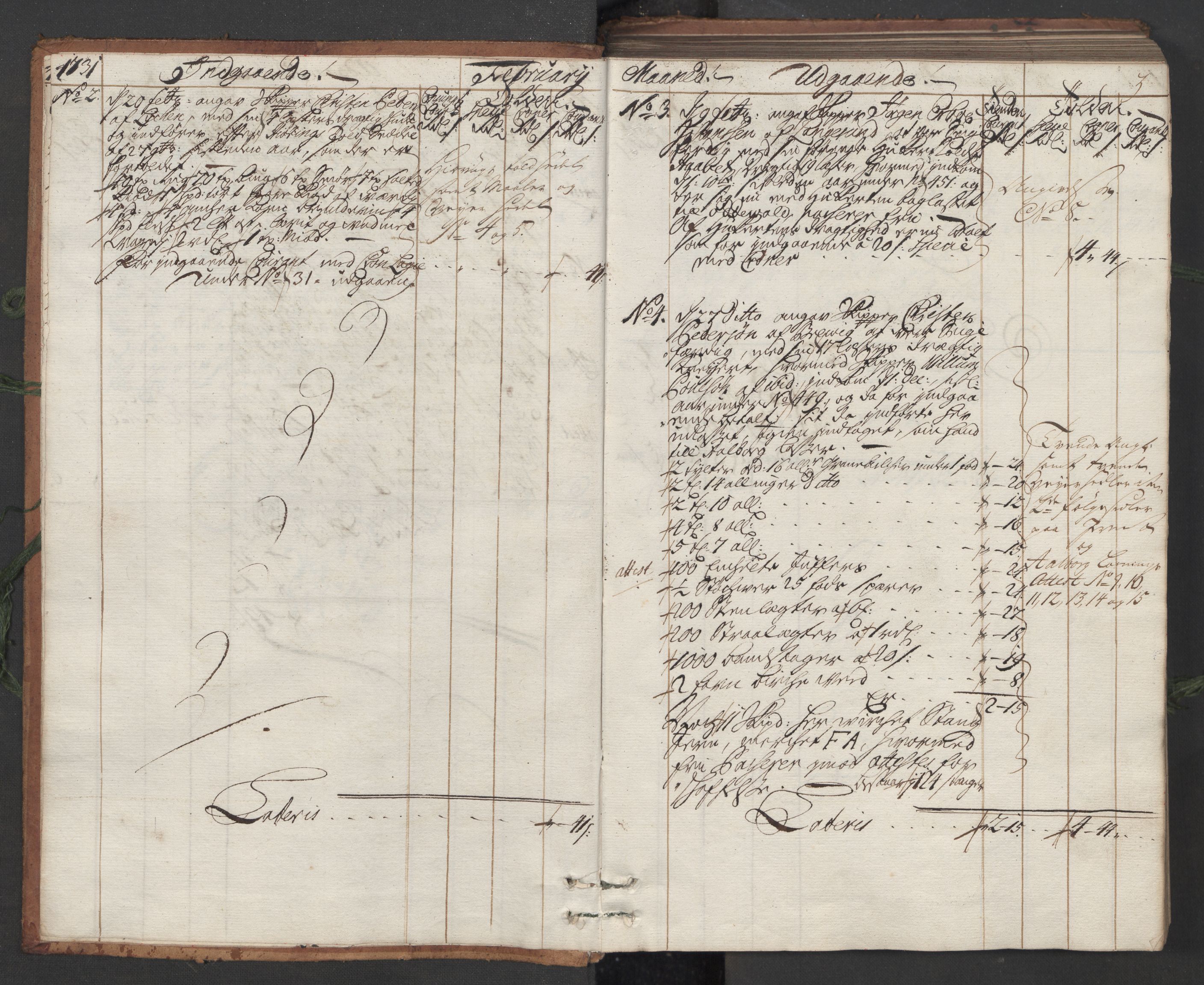 Generaltollkammeret, tollregnskaper, RA/EA-5490/R12/L0007/0001: Tollregnskaper Langesund / Hovedtollbok, 1731, s. 2b-3a