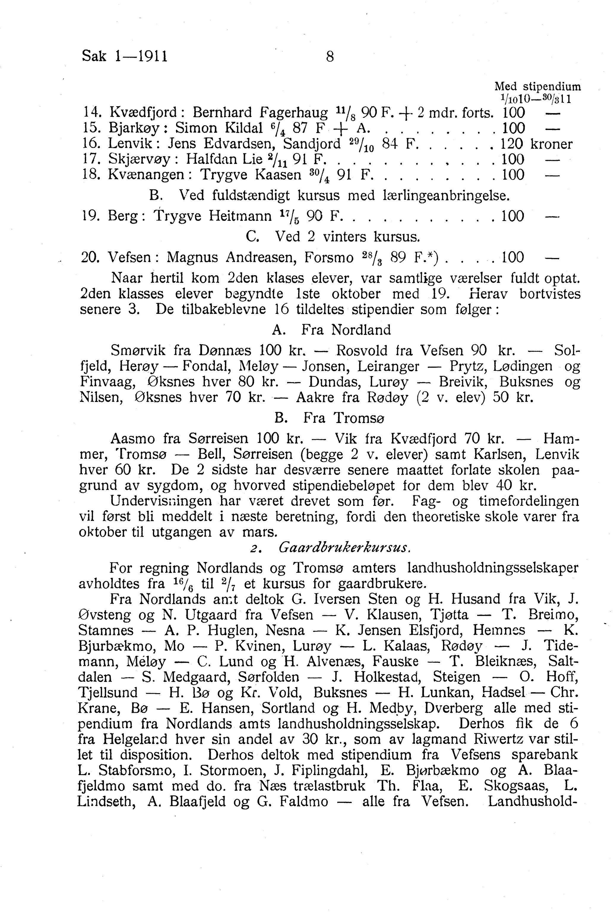 Nordland Fylkeskommune. Fylkestinget, AIN/NFK-17/176/A/Ac/L0034: Fylkestingsforhandlinger 1911, 1911