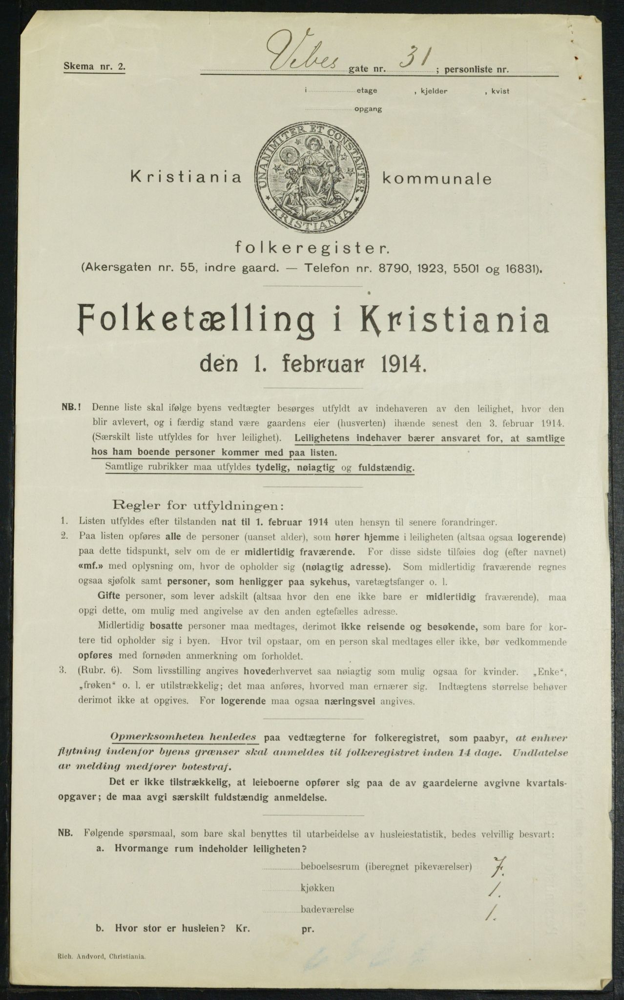 OBA, Kommunal folketelling 1.2.1914 for Kristiania, 1914, s. 124511