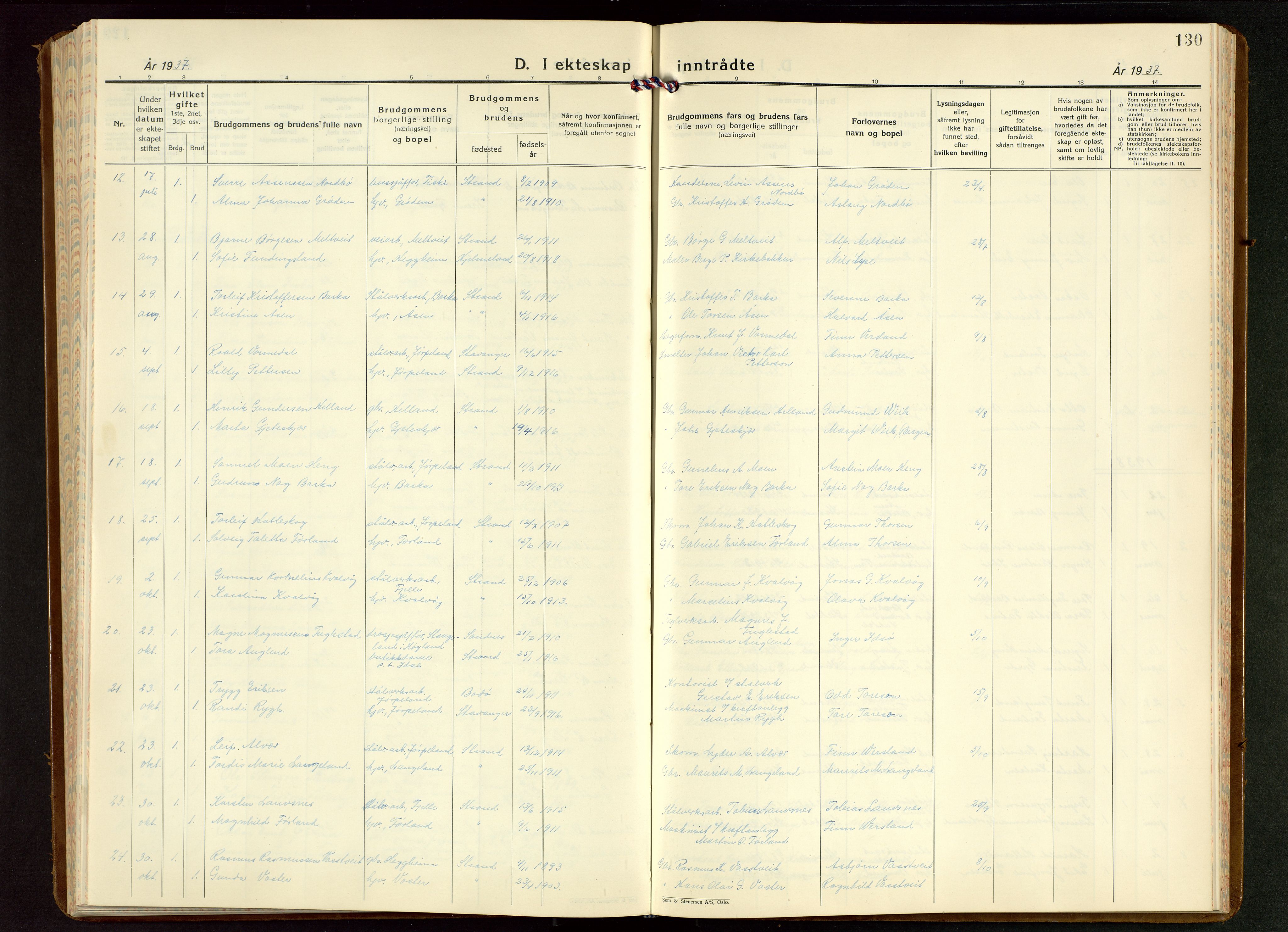 Strand sokneprestkontor, AV/SAST-A-101828/H/Ha/Hab/L0006: Klokkerbok nr. B 6, 1933-1950, s. 130