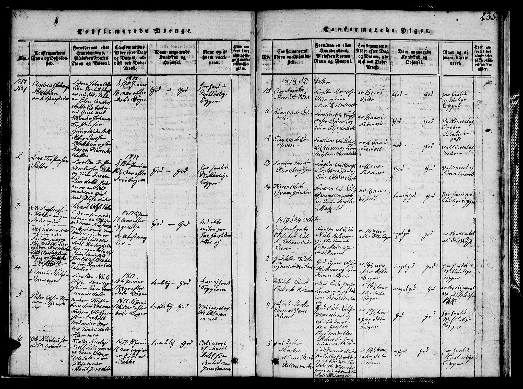 Ministerialprotokoller, klokkerbøker og fødselsregistre - Sør-Trøndelag, SAT/A-1456/608/L0336: Klokkerbok nr. 608C02, 1817-1827, s. 235