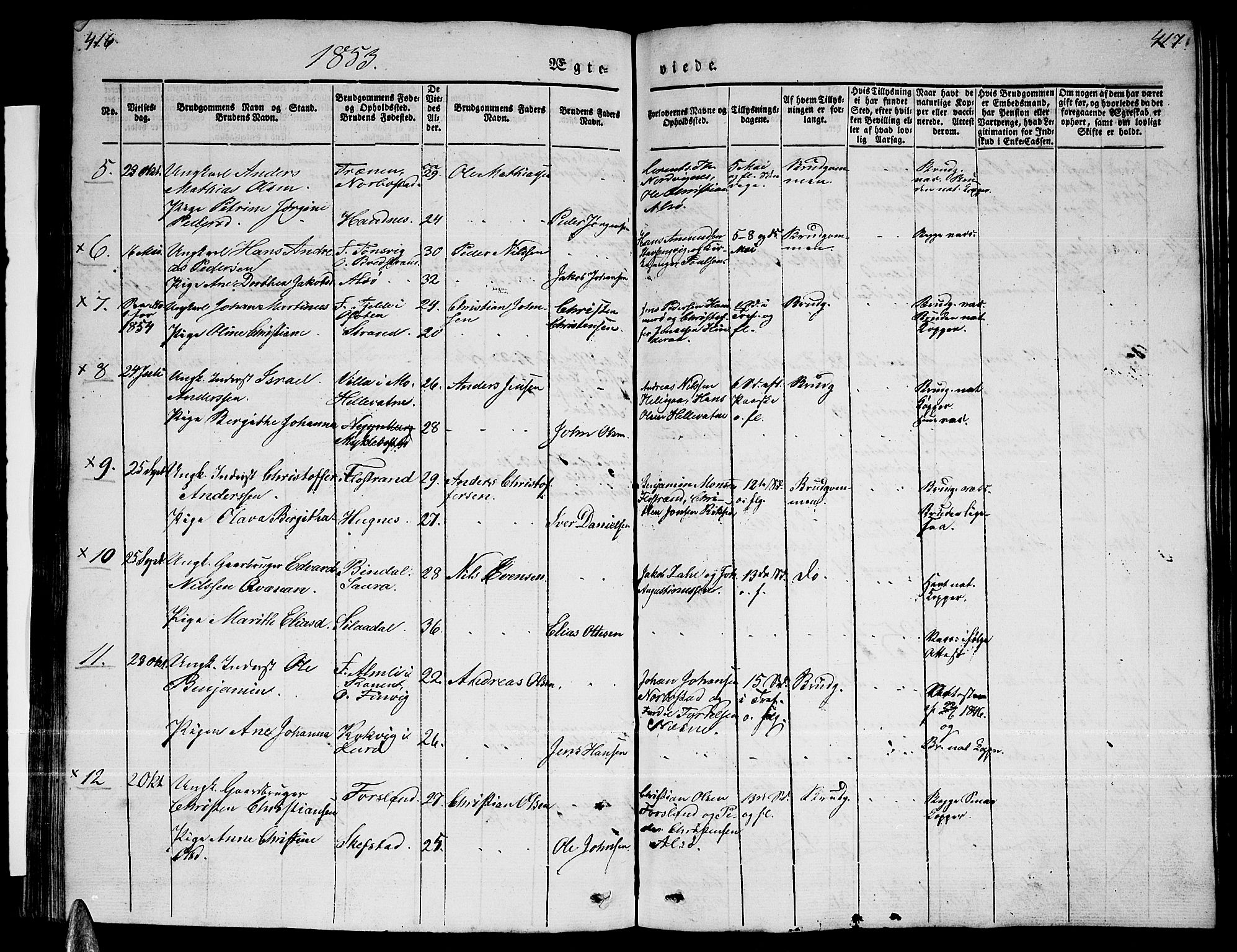 Ministerialprotokoller, klokkerbøker og fødselsregistre - Nordland, AV/SAT-A-1459/838/L0555: Klokkerbok nr. 838C02, 1842-1861, s. 416-417