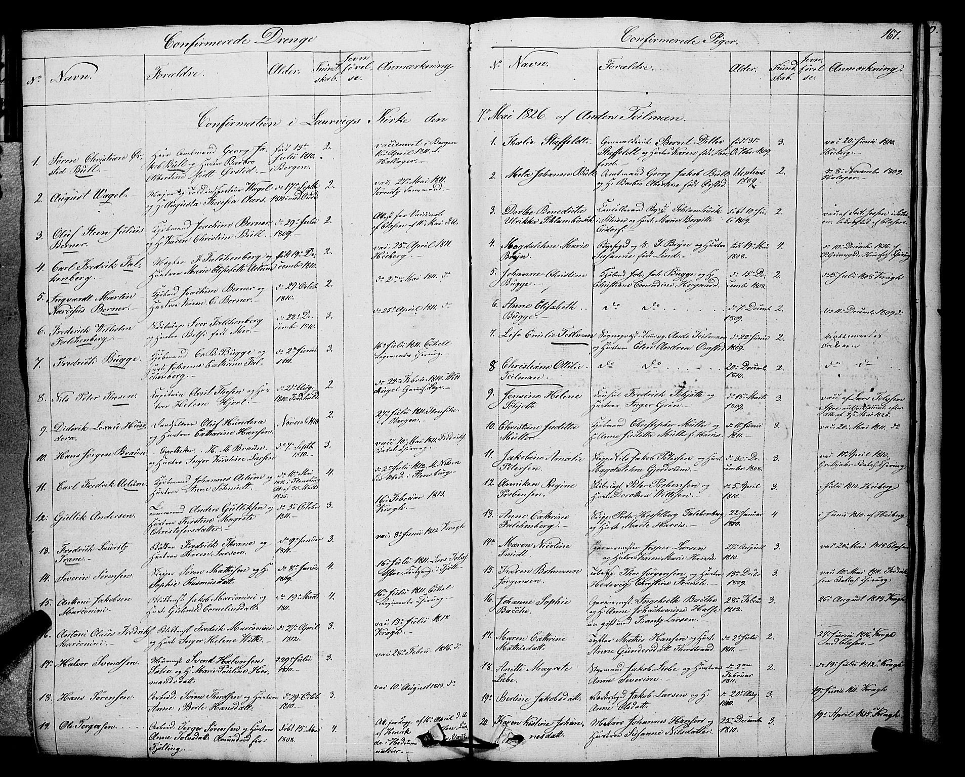 Larvik kirkebøker, AV/SAKO-A-352/F/Fa/L0002: Ministerialbok nr. I 2, 1825-1847, s. 167