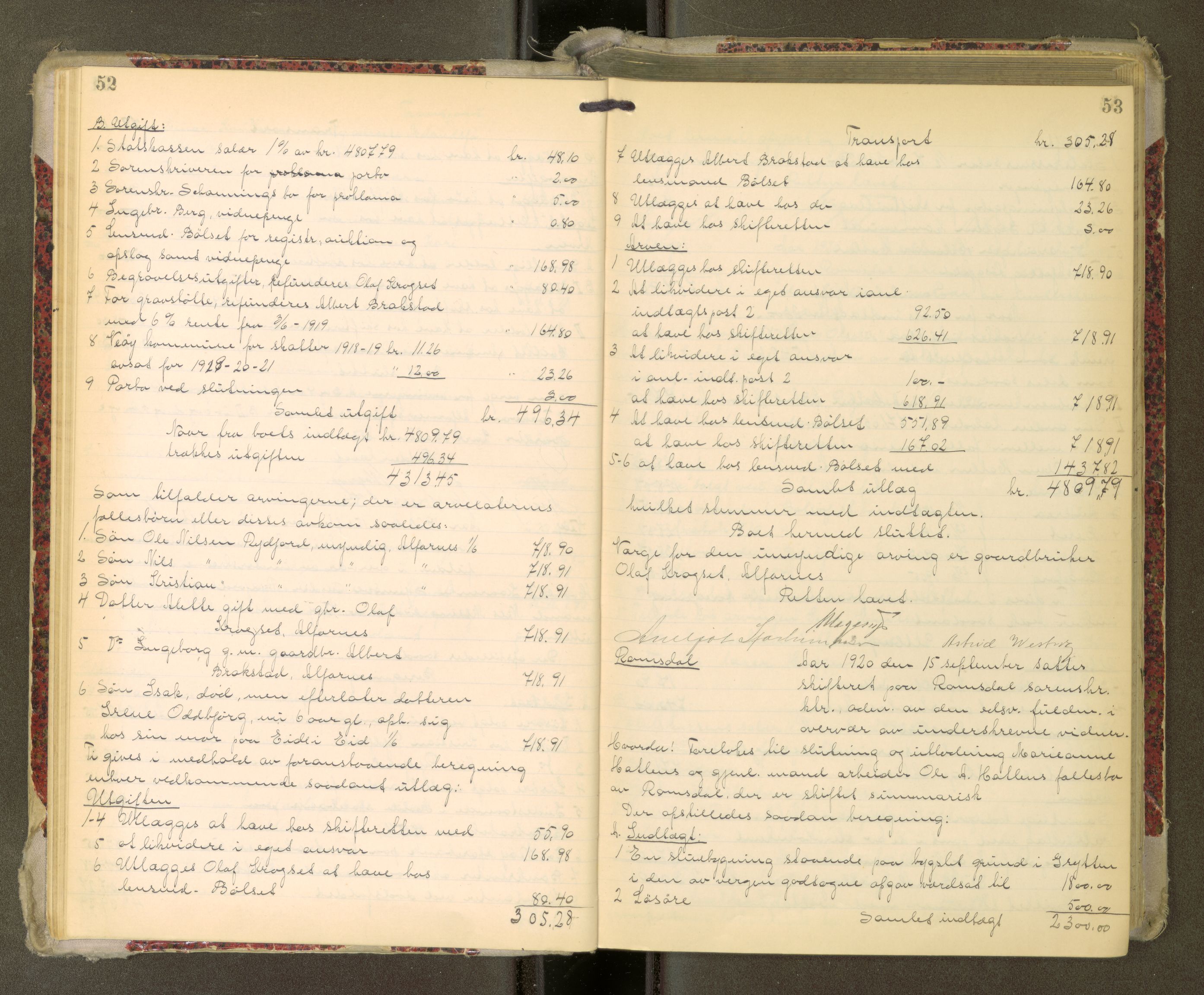 Romsdal sorenskriveri, AV/SAT-A-4149/1/3/3A/L0022: Skifteutlodnings Protokoll, 1920-1924, s. 52-53