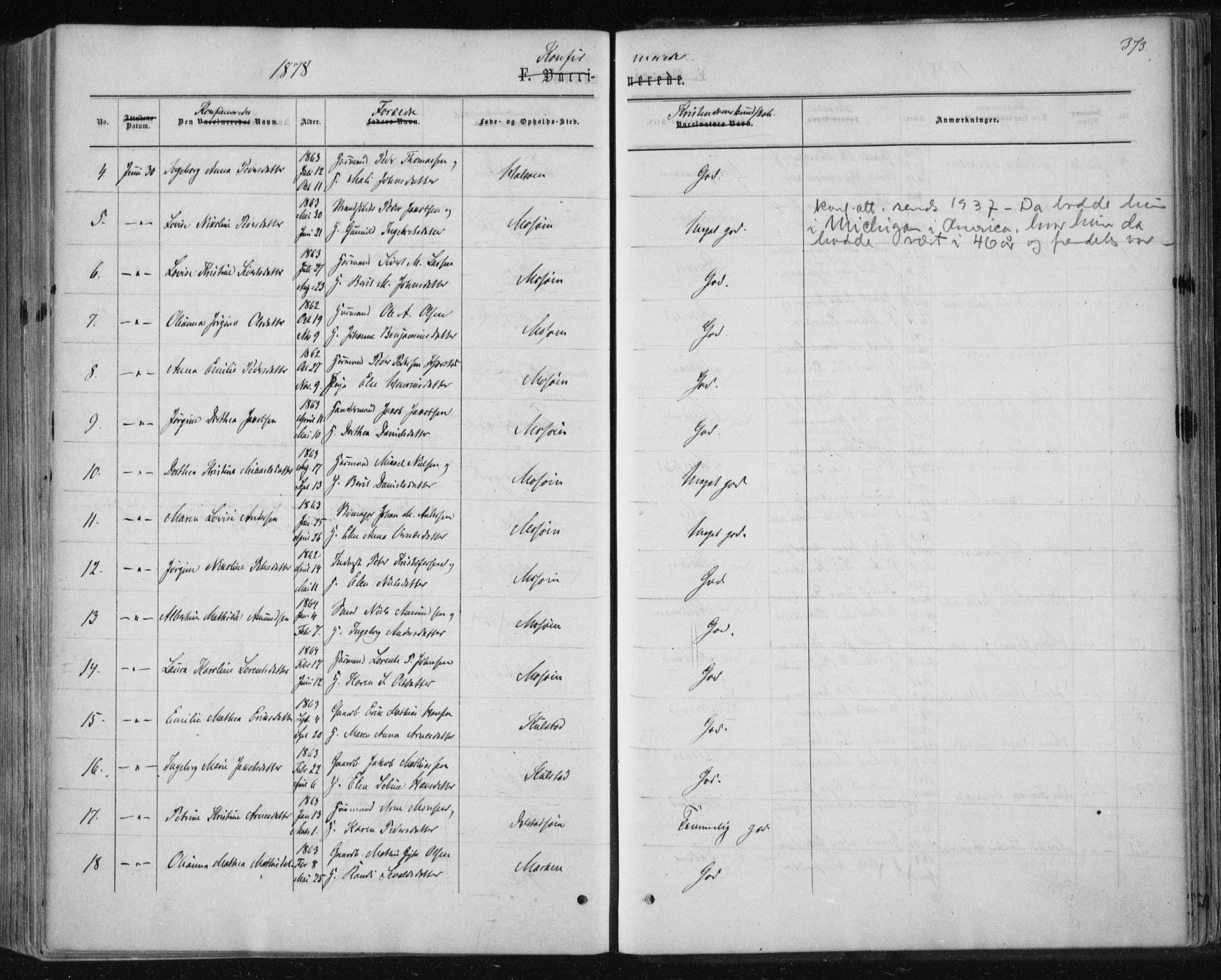 Ministerialprotokoller, klokkerbøker og fødselsregistre - Nordland, AV/SAT-A-1459/820/L0294: Ministerialbok nr. 820A15, 1866-1879, s. 373