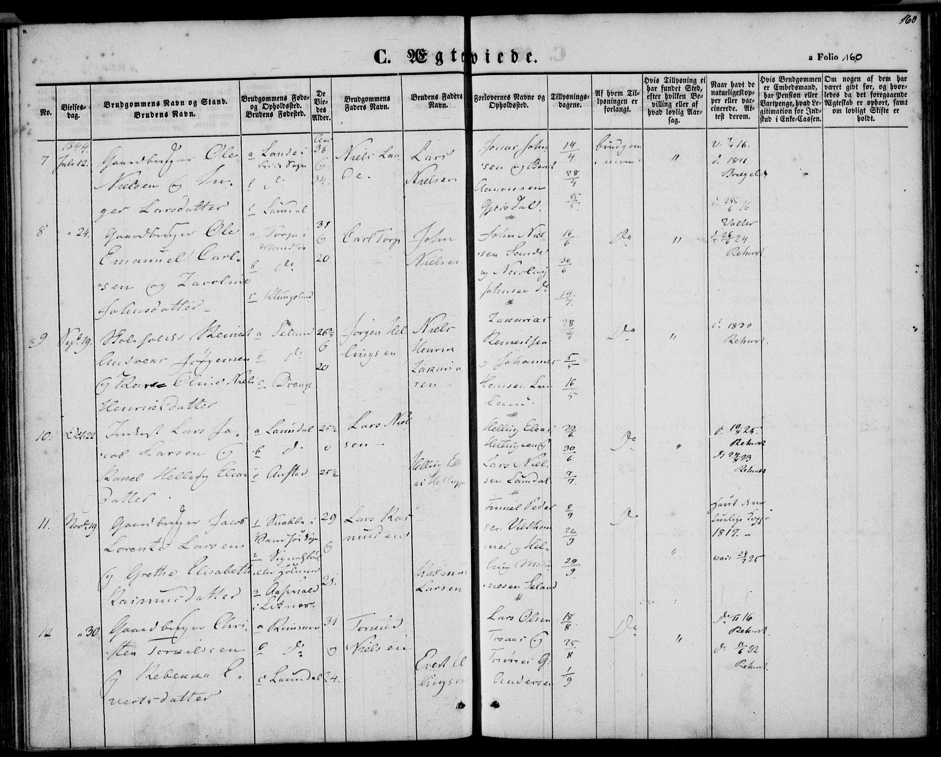 Herad sokneprestkontor, SAK/1111-0018/F/Fa/Faa/L0004: Ministerialbok nr. A 4, 1844-1853, s. 160