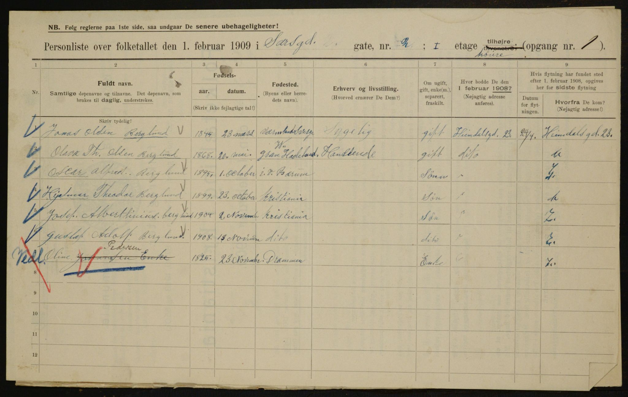 OBA, Kommunal folketelling 1.2.1909 for Kristiania kjøpstad, 1909, s. 81151