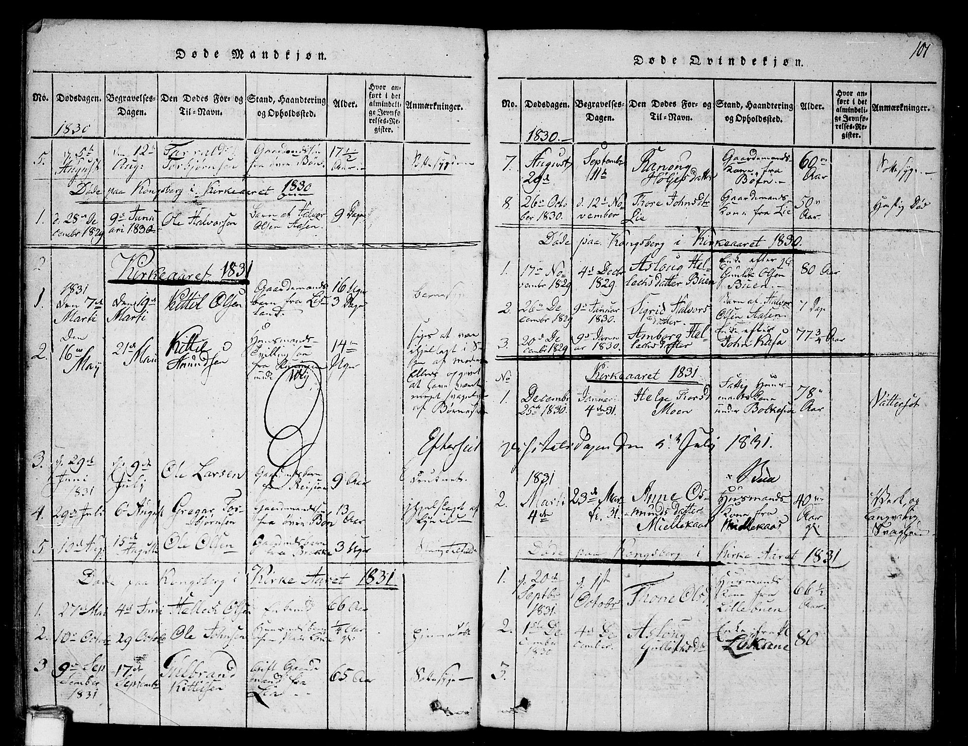 Gransherad kirkebøker, AV/SAKO-A-267/G/Ga/L0001: Klokkerbok nr. I 1, 1815-1842, s. 101