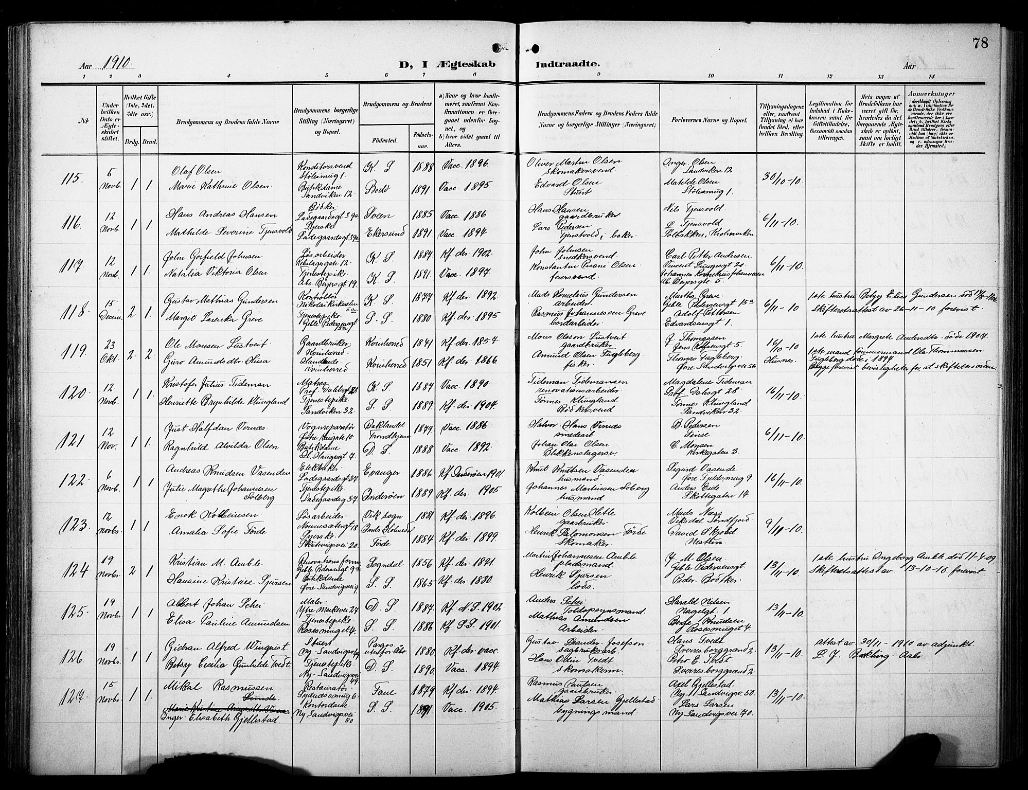 Sandviken Sokneprestembete, AV/SAB-A-77601/H/Hb/L0014: Klokkerbok nr. D 1, 1902-1929, s. 78
