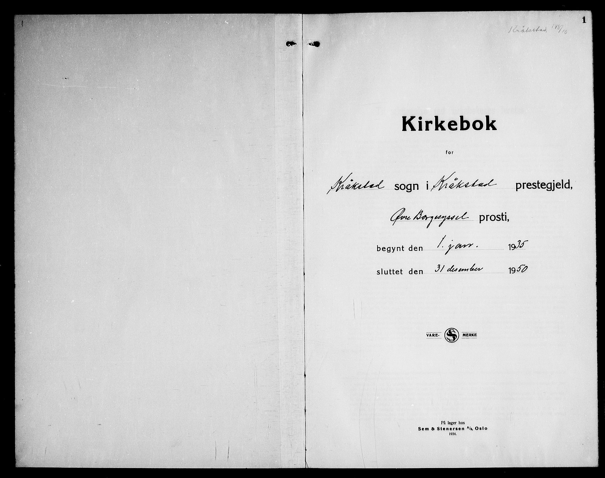 Kråkstad prestekontor Kirkebøker, SAO/A-10125a/G/Ga/L0003: Klokkerbok nr. I 3, 1935-1950, s. 1