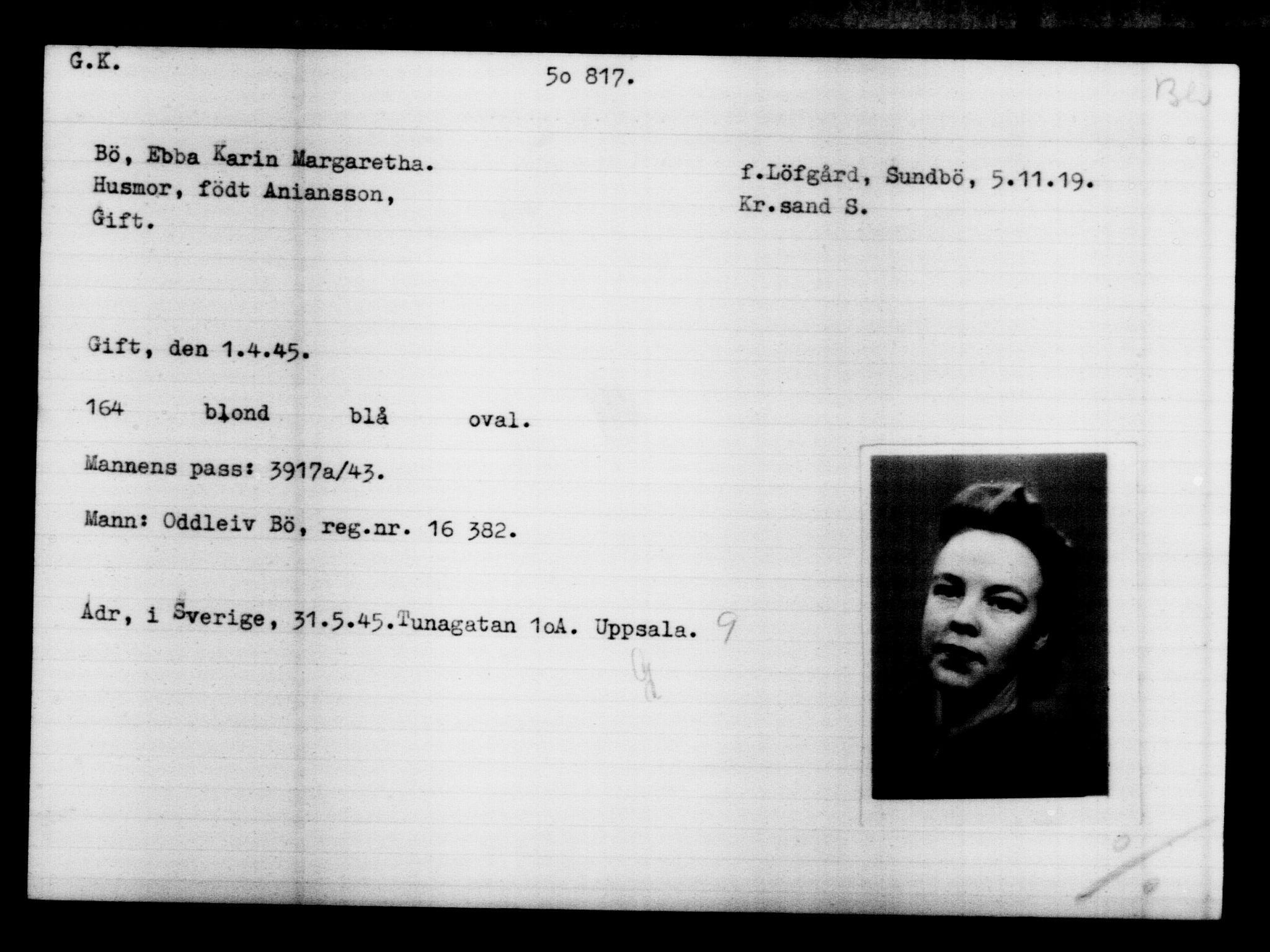 Utenriksstasjonene, Legasjonen i Stockholm, Flyktningkontoret, AV/RA-S-6753/V/Va/L0019: Kjesäterkartoteket, flyktninger med registreringsnr. 49600-55060, 1940-1945, s. 1240