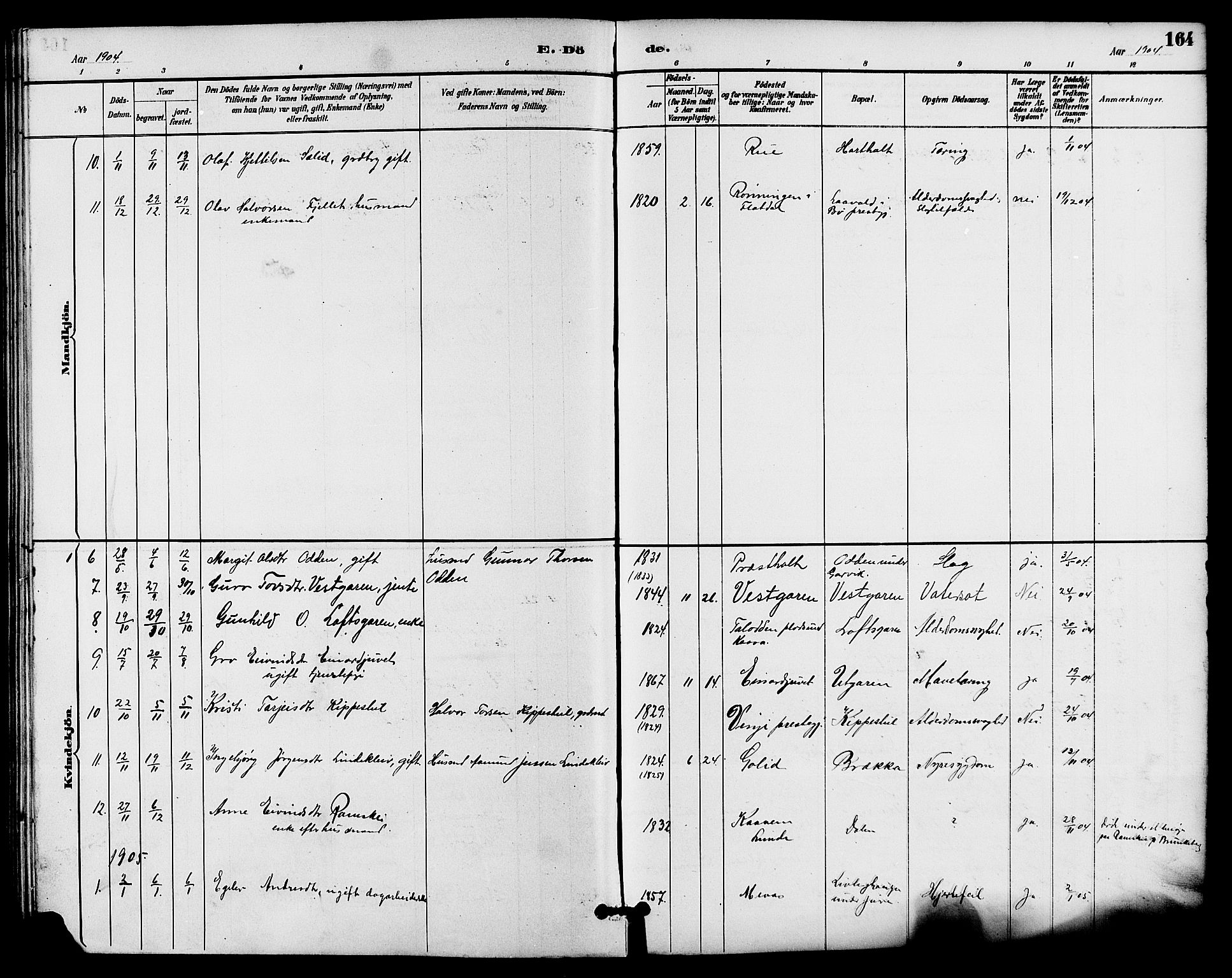 Seljord kirkebøker, AV/SAKO-A-20/G/Ga/L0005: Klokkerbok nr. I 5, 1887-1914, s. 164