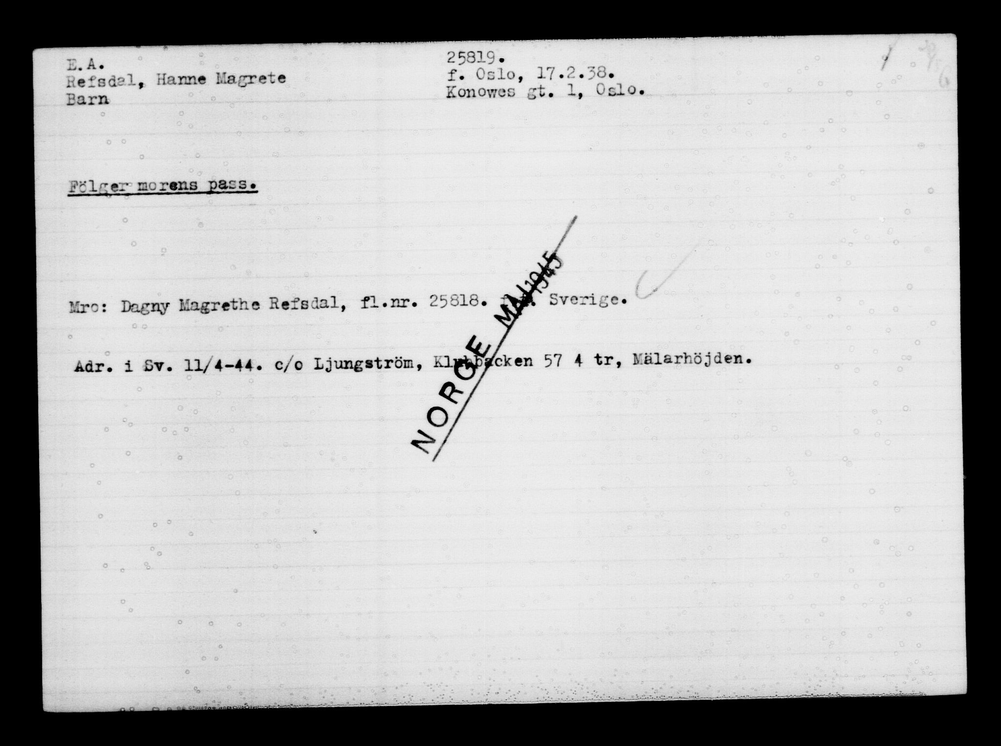Utenriksstasjonene, Legasjonen i Stockholm, Flyktningkontoret, AV/RA-S-6753/V/Va/L0011: Kjesäterkartoteket, flyktning nr. 25300-28349, 1940-1945, s. 543