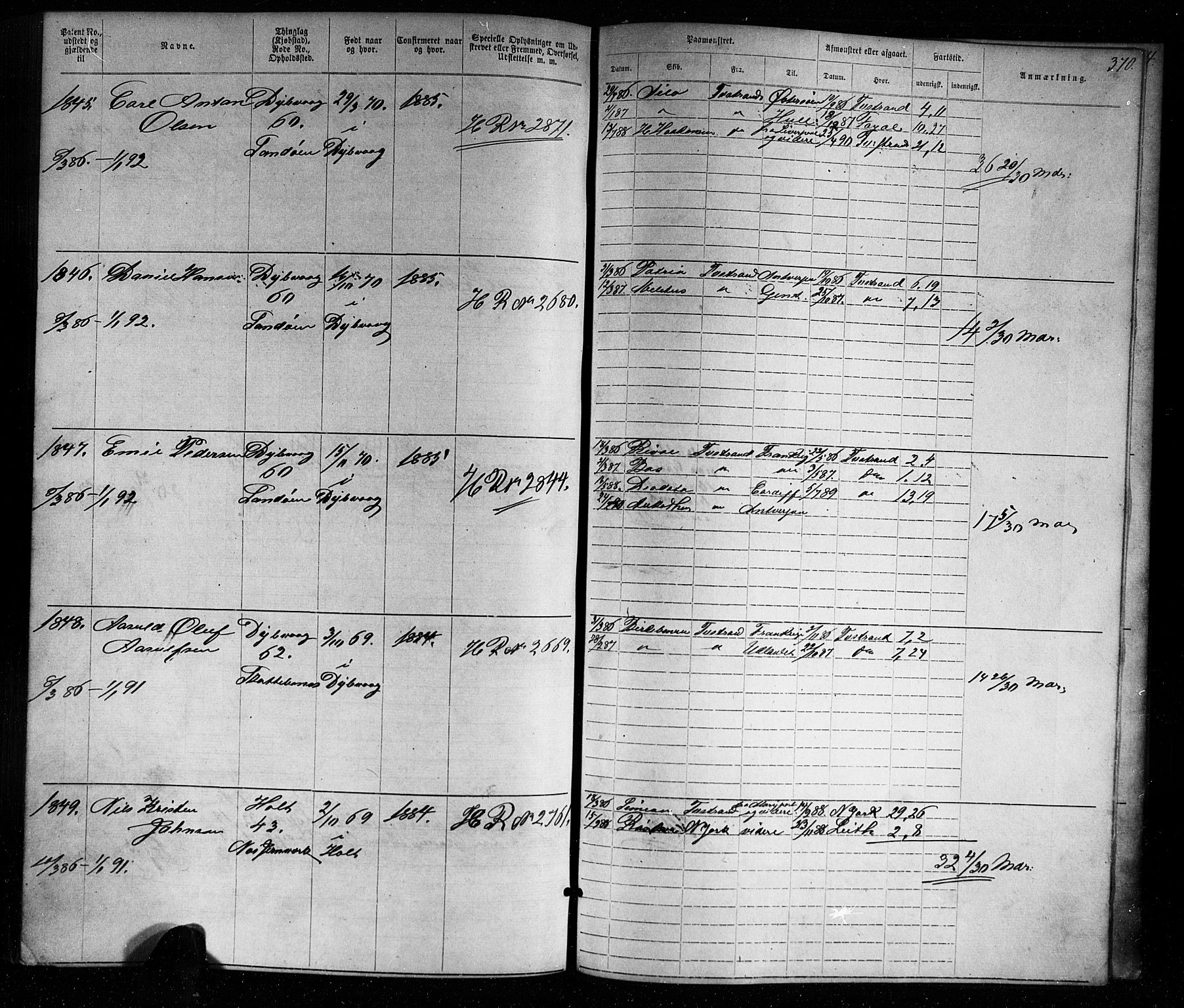Tvedestrand mønstringskrets, SAK/2031-0011/F/Fa/L0003: Annotasjonsrulle nr 1-1905 med register, U-25, 1866-1886, s. 395