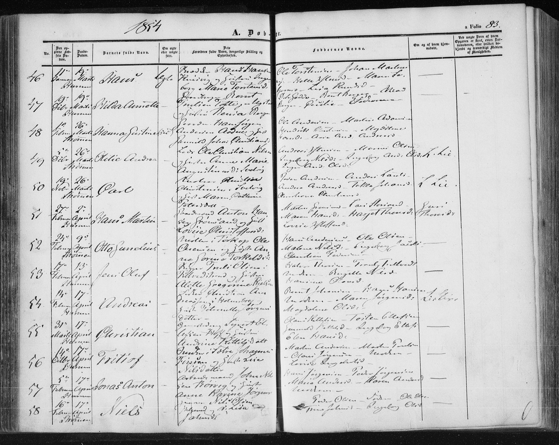 Hurum kirkebøker, AV/SAKO-A-229/F/Fa/L0011: Ministerialbok nr. 11, 1847-1860, s. 83