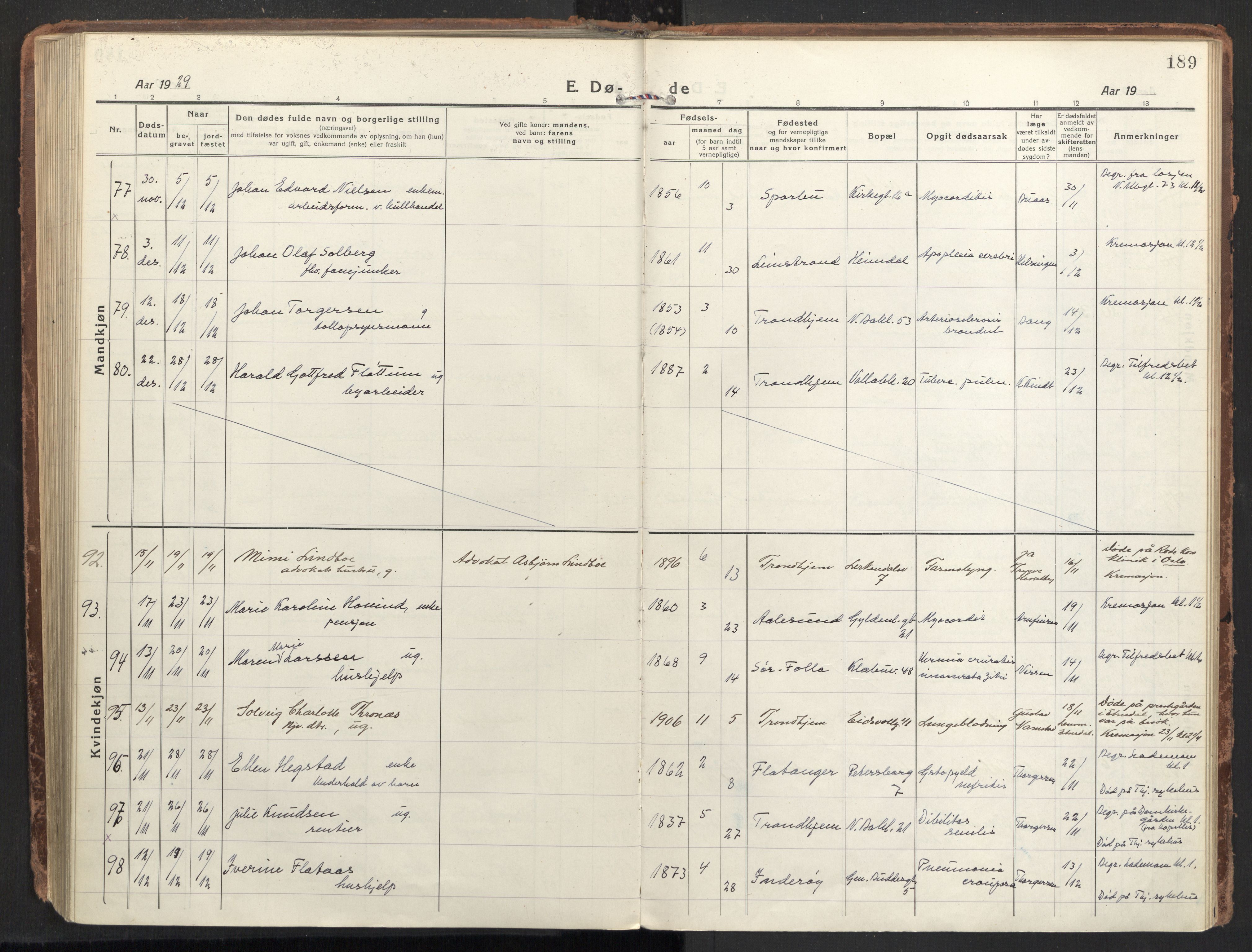 Ministerialprotokoller, klokkerbøker og fødselsregistre - Sør-Trøndelag, SAT/A-1456/604/L0207: Ministerialbok nr. 604A27, 1917-1933, s. 189