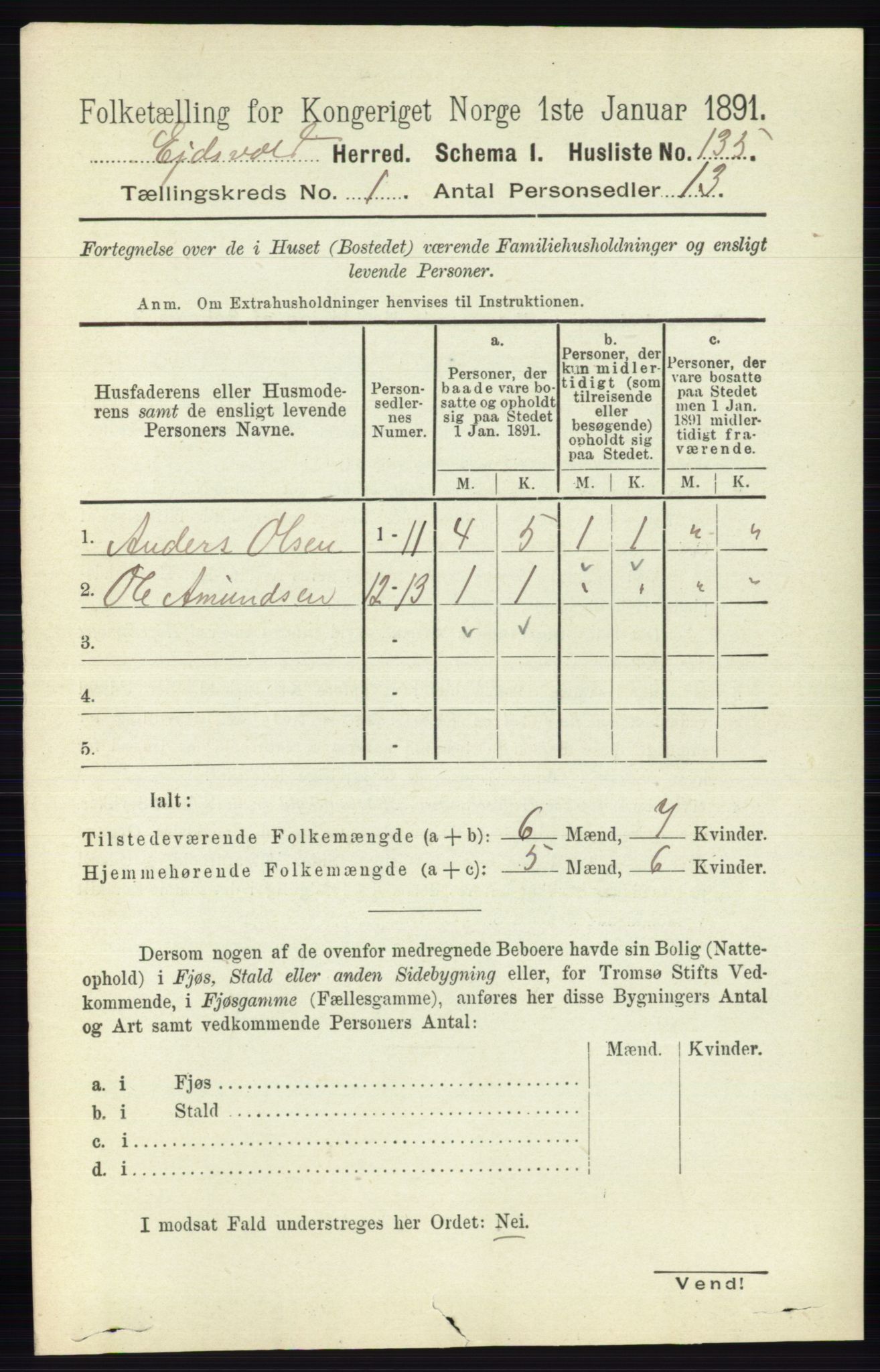 RA, Folketelling 1891 for 0237 Eidsvoll herred, 1891, s. 182