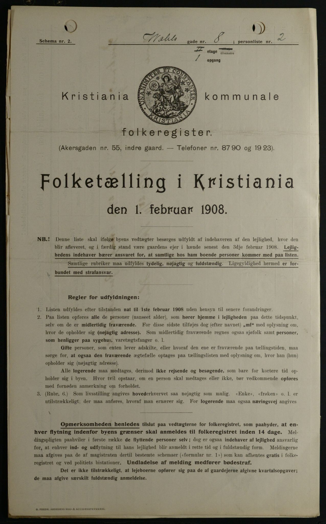 OBA, Kommunal folketelling 1.2.1908 for Kristiania kjøpstad, 1908, s. 109162