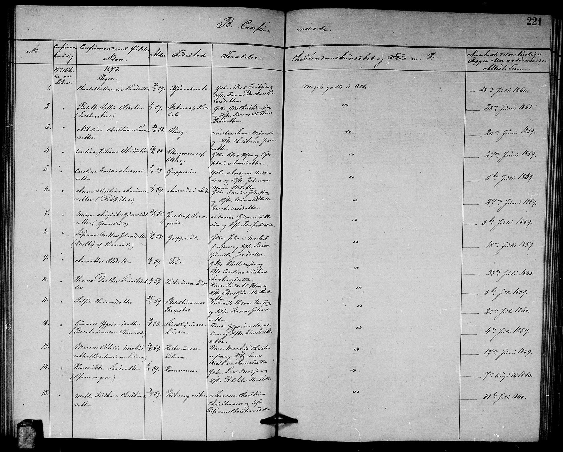 Høland prestekontor Kirkebøker, AV/SAO-A-10346a/G/Ga/L0006: Klokkerbok nr. I 6, 1869-1879, s. 221