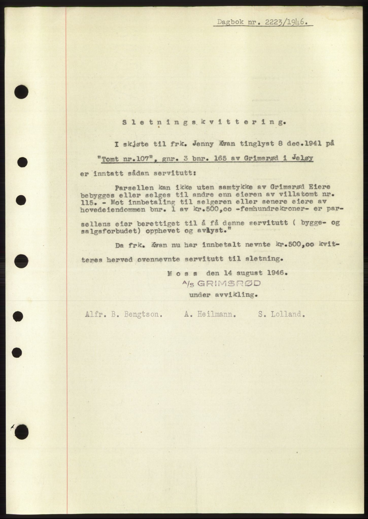 Moss sorenskriveri, SAO/A-10168: Pantebok nr. B15, 1946-1946, Dagboknr: 2223/1946